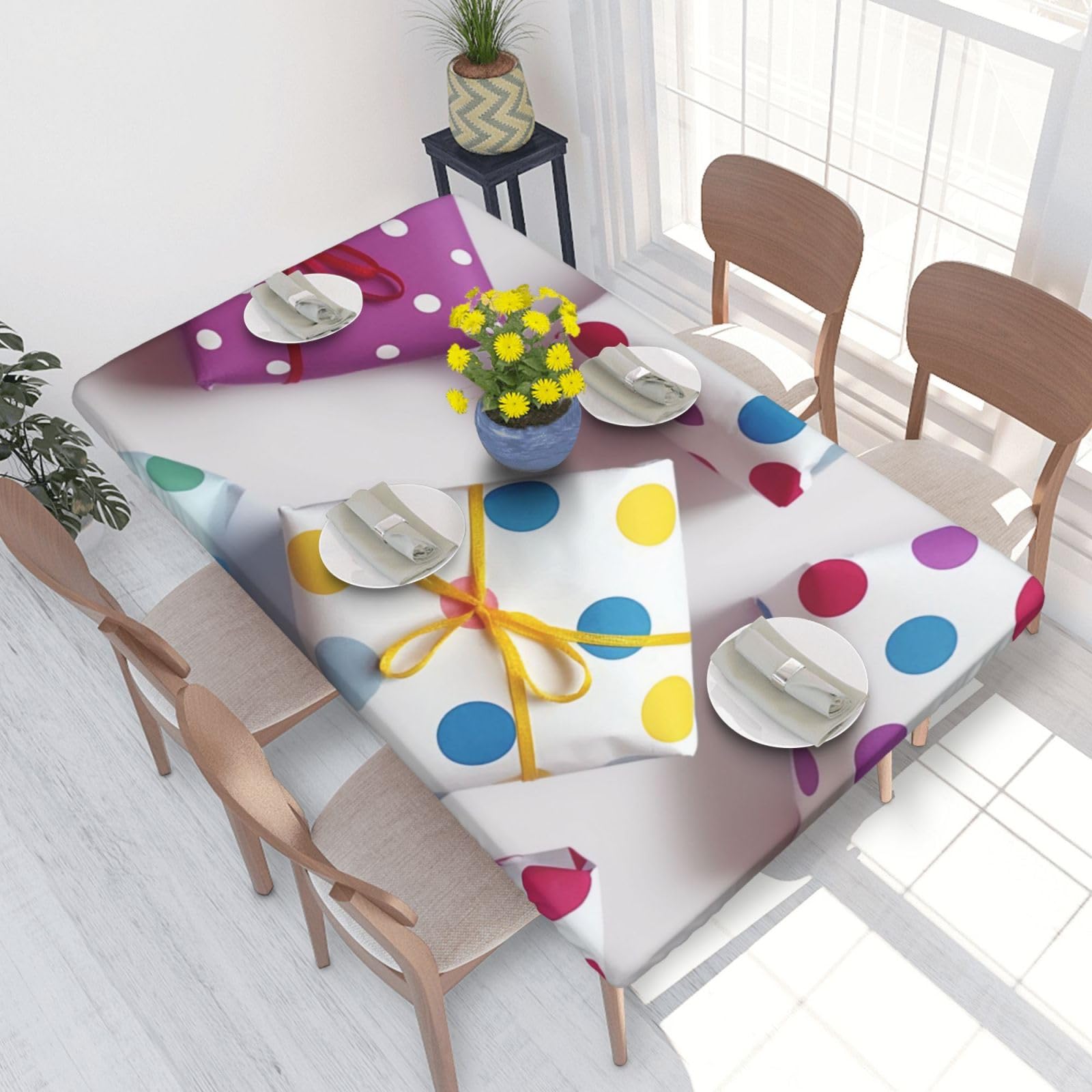 WPKJU Beautiful Polka Dot Printed Tablecloths 4ft Rectangular Table Covers Washable Polyester Decorative Table Cloth for Dining Table Picnic Wedding