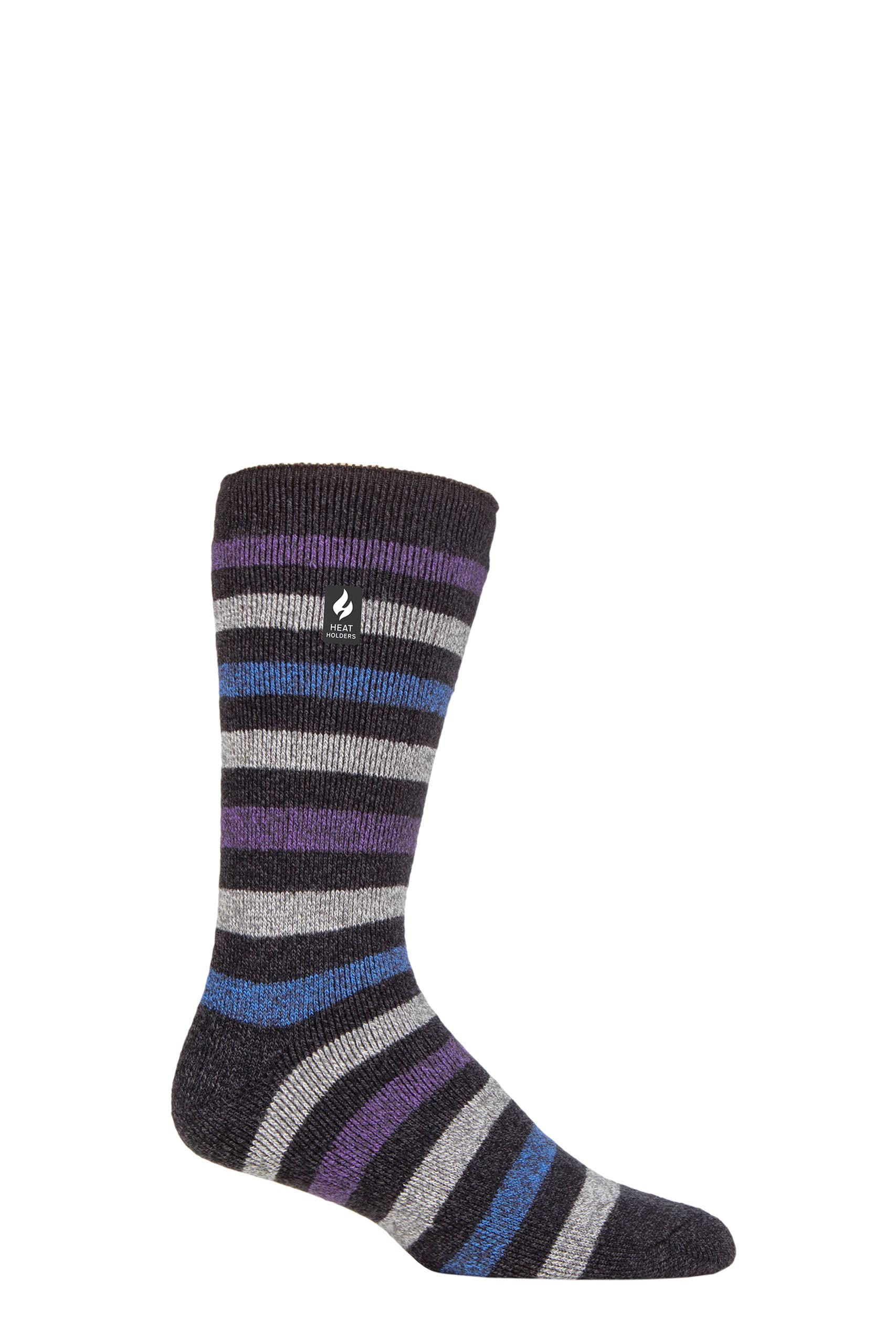 HEAT HOLDERS SOCKSHOP Mens 1.6 TOG Lite Striped, Patterned & Argyle Socks Pack of 1 Split Medium Stripe Charcoal 6-11