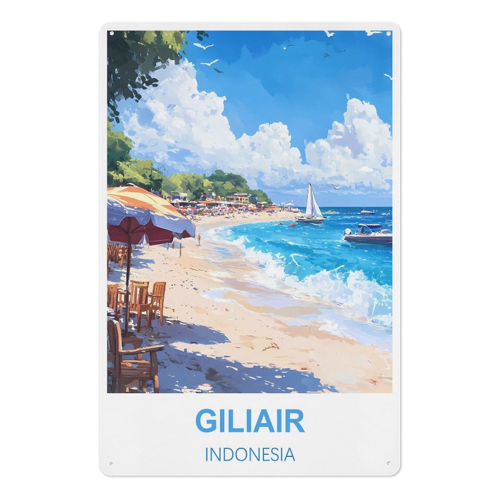 Gili Indonesia Retro Design Tin Painting Vintage Tin Sign 08x12inch(20x30cm) Wall Art for Home Office Bedroom Living Room Cafes Wall Decor