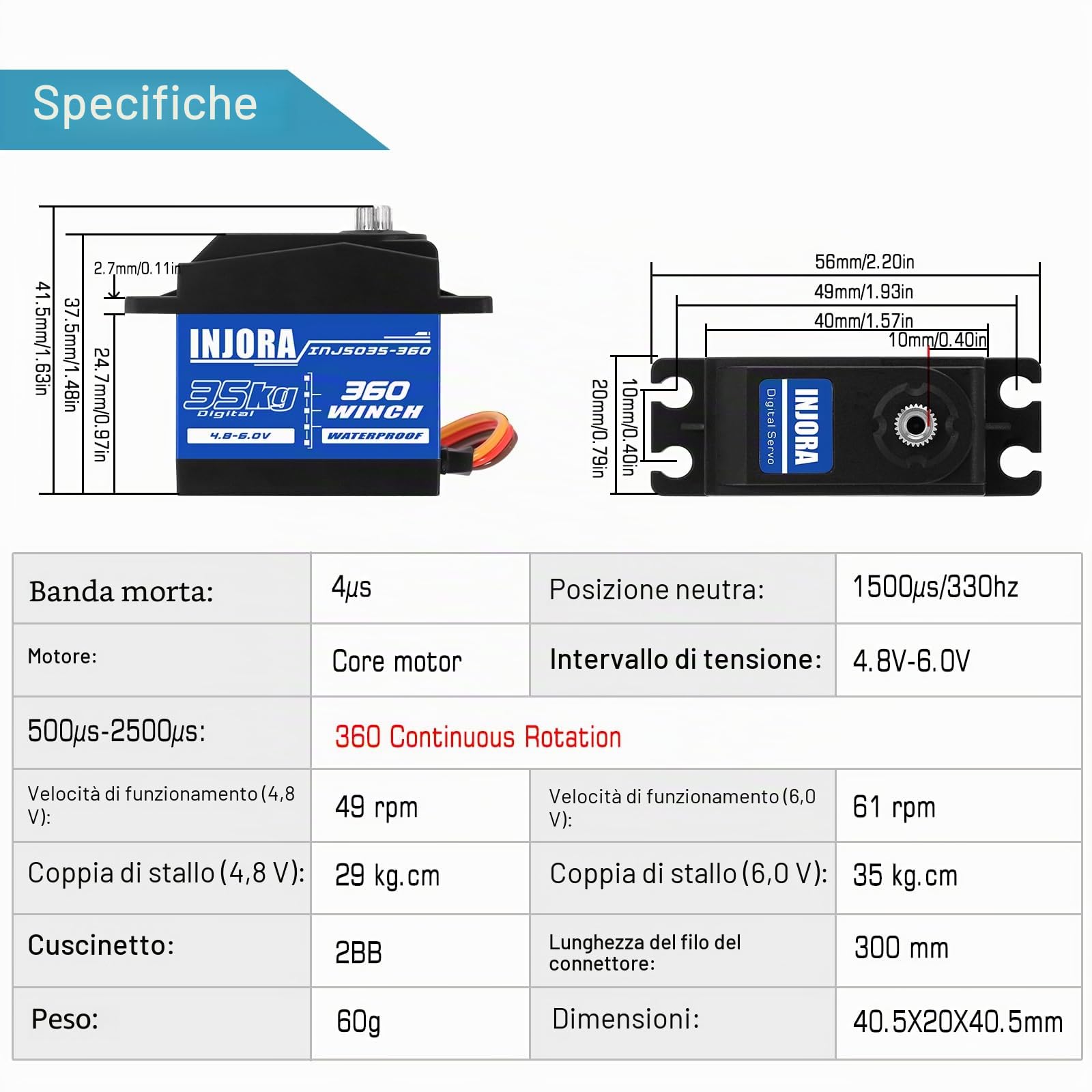 INJORA 35KG Digitale Servo 360 ° Bobina di Verricello 25T per SCX10 PRO RC