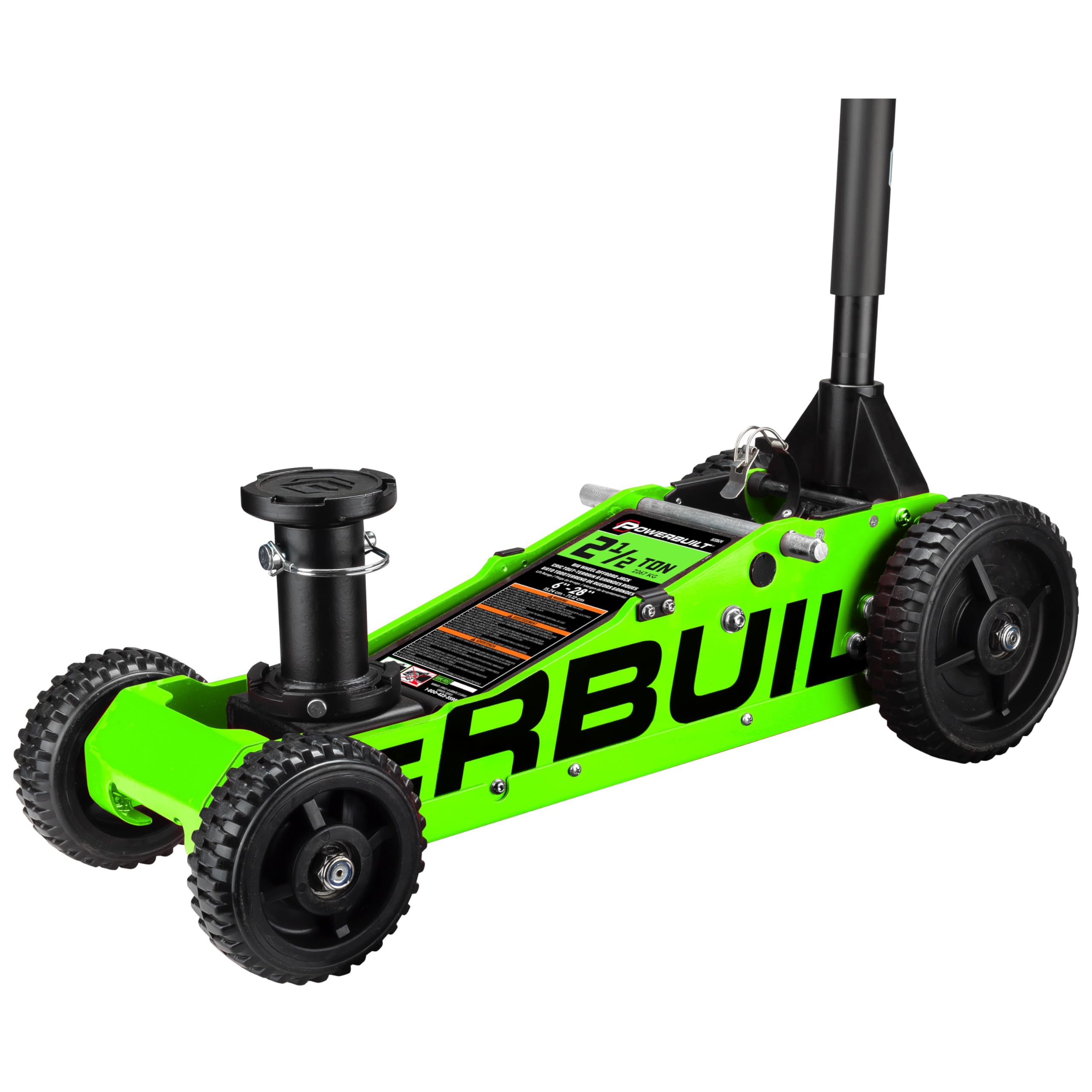 Powerbuilt 2.5 Ton Big Wheel Off Road Jack, Vehicle Lift for Trucks, SUVs, ATVs Offroad Vehicles, Oversized Wheels for Rugged Terrain, 5000 LB Capacity, Green 620624ECE