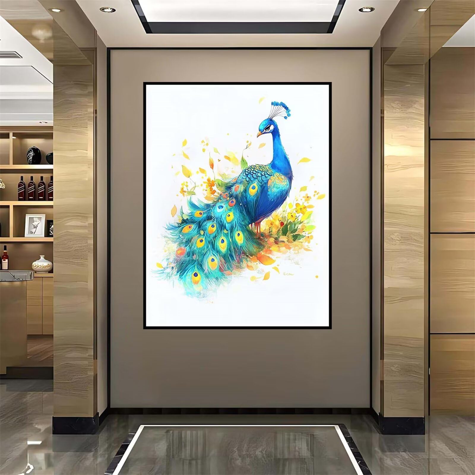 Peinture Numero Adulte Paon, animal Peinture par Numero Adulte avec Cadre 80x100cm, 5D DIY Paint by Numbers avec 3 Pinceaux et Peintures Acryliques, Decoration Chambre Maison Murale, Cadeau Femme -478