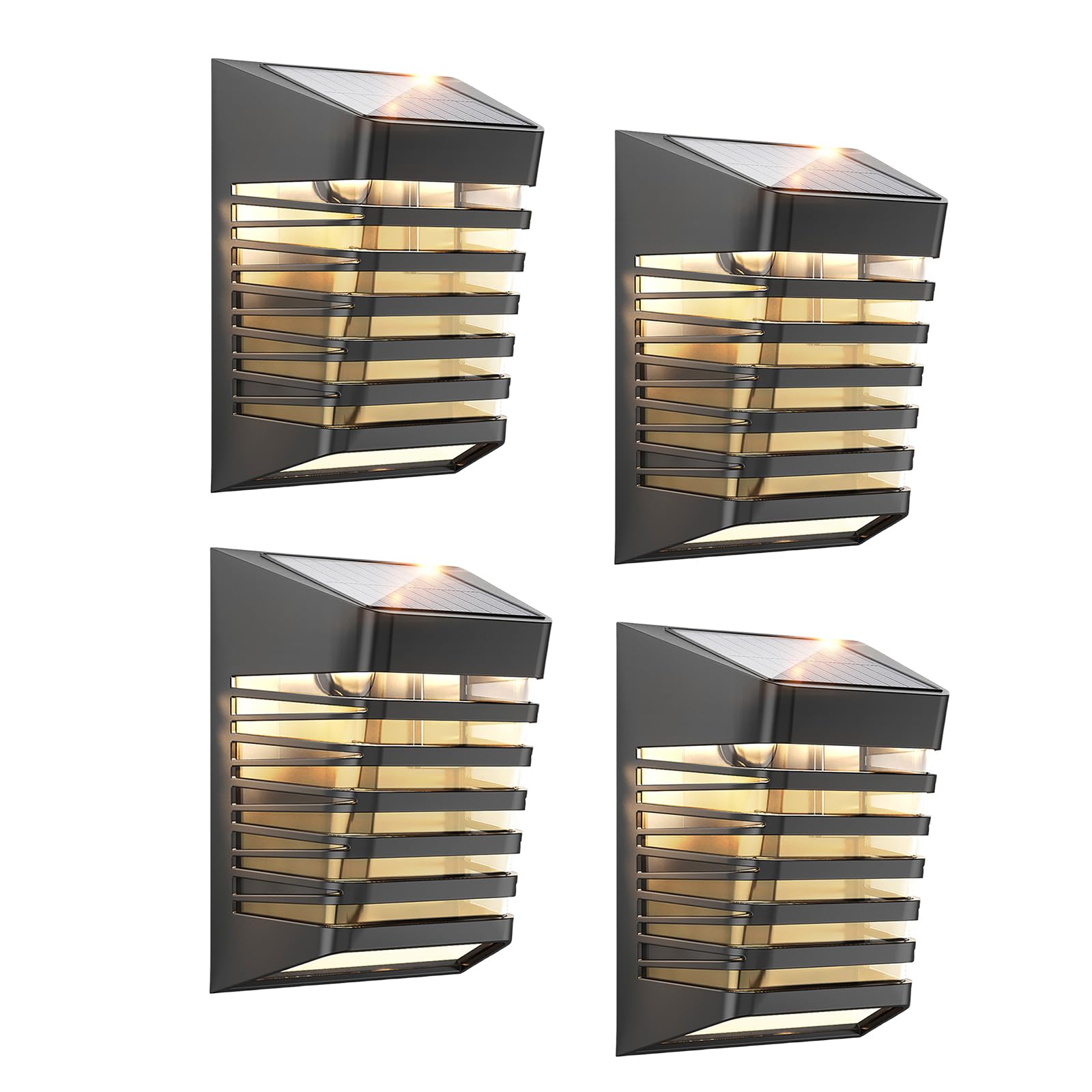Tealight Luz Solar Exterior Jardin-4 Paquete, Focos LED Exterior Solares IP54 Impermeable, Aplique Pared Exterior 3 Modos, Blanco Cálido Foco Solar Exterior para Jardín, Patio, Porche, Valla, Pared