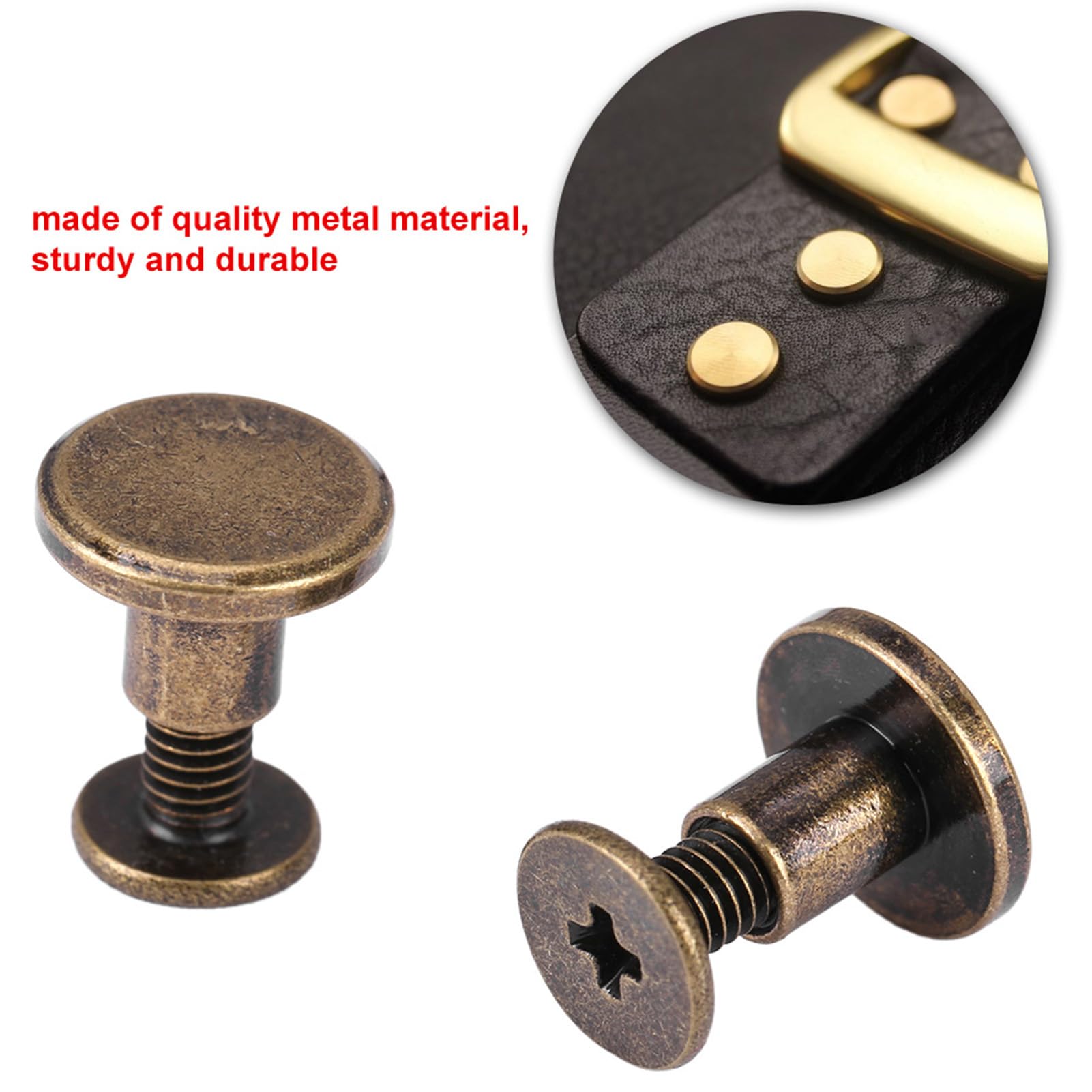Copper Screws Nuts Rivets Set 20pcs Repair Kit, Leather Cap Accessory with and for Leather Cap Rivet (6.5mm) - Image 2