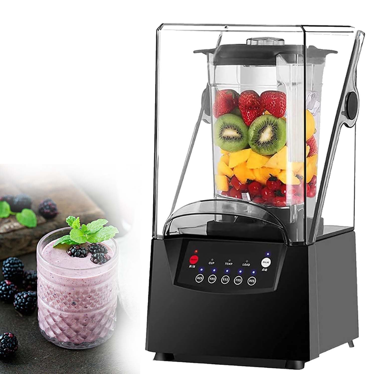 Mocny blender 2200W z obudową dźwiękoszczelną, 2L kielich, 6 ostrzy stal nierdzewna, ciche blendowanie smoothie, koktajli, zup, lodu i do kawiarni