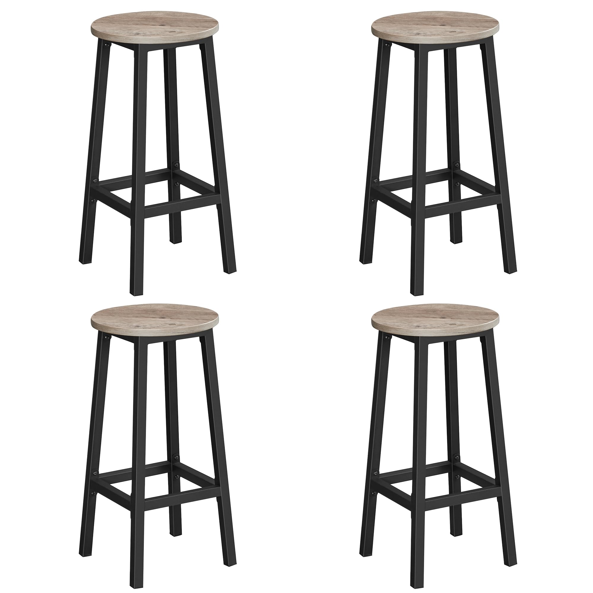 VASAGLE Barhocker, 4er Set, Barstühle, Küchenstühle mit Metallgestell, einfache Montage, mit Fußstütze, für Küche, Wohnzimmer, Esszimmer, Greige-klassikschwarz LBC232B02