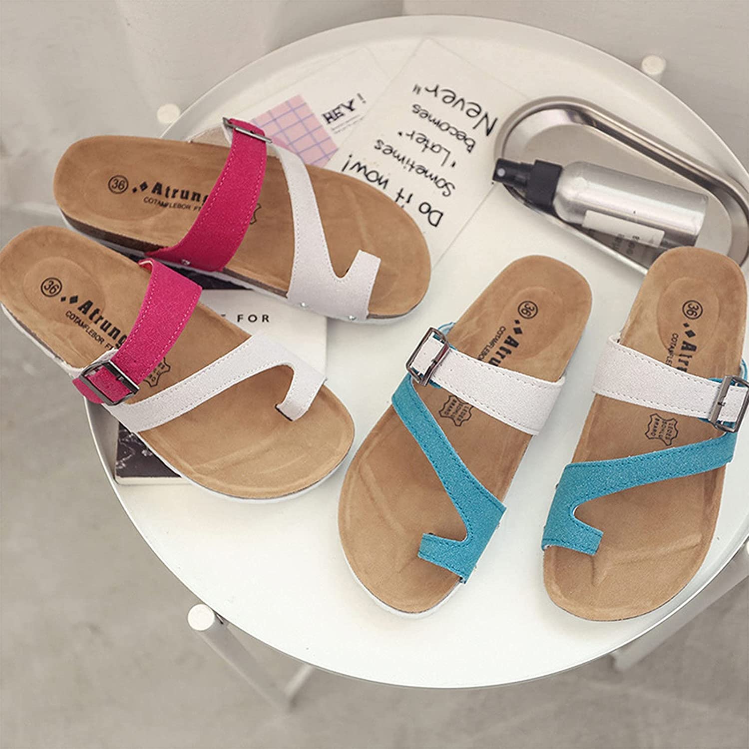 LIUDAN Damskie płaskie sandały Casual Toe Flip Flop Travel Outdoor Sandały letnie damskie kolorowe sandały z klipsem na palce taca plażowa buty damskie otwarte palce antypoślizgowe sandały