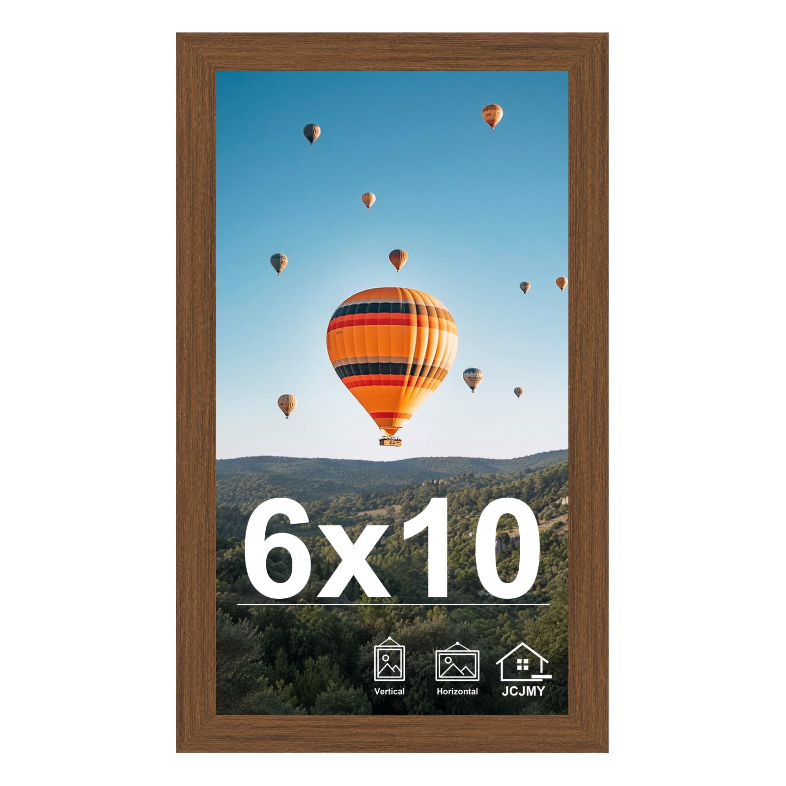 JCJMY 6x10 Picture Frame Brown for Wall Hanging or Tabletop, Wall Mounting Horizontally or Vertically, 6 x 10 Wall Gallery Poster Photo Frame with Shatter Resistant Plexiglass, Brown