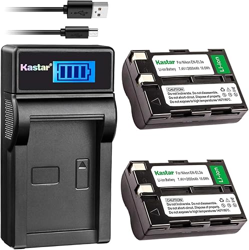 Kastar Batería (X2) y cargador USB delgado LCD para cámaras Nik EN-EL3a, ENEL3A, EN-EL3, ENEL3, MH-18, MH-18a y Nik D50, D70, D70s, D100