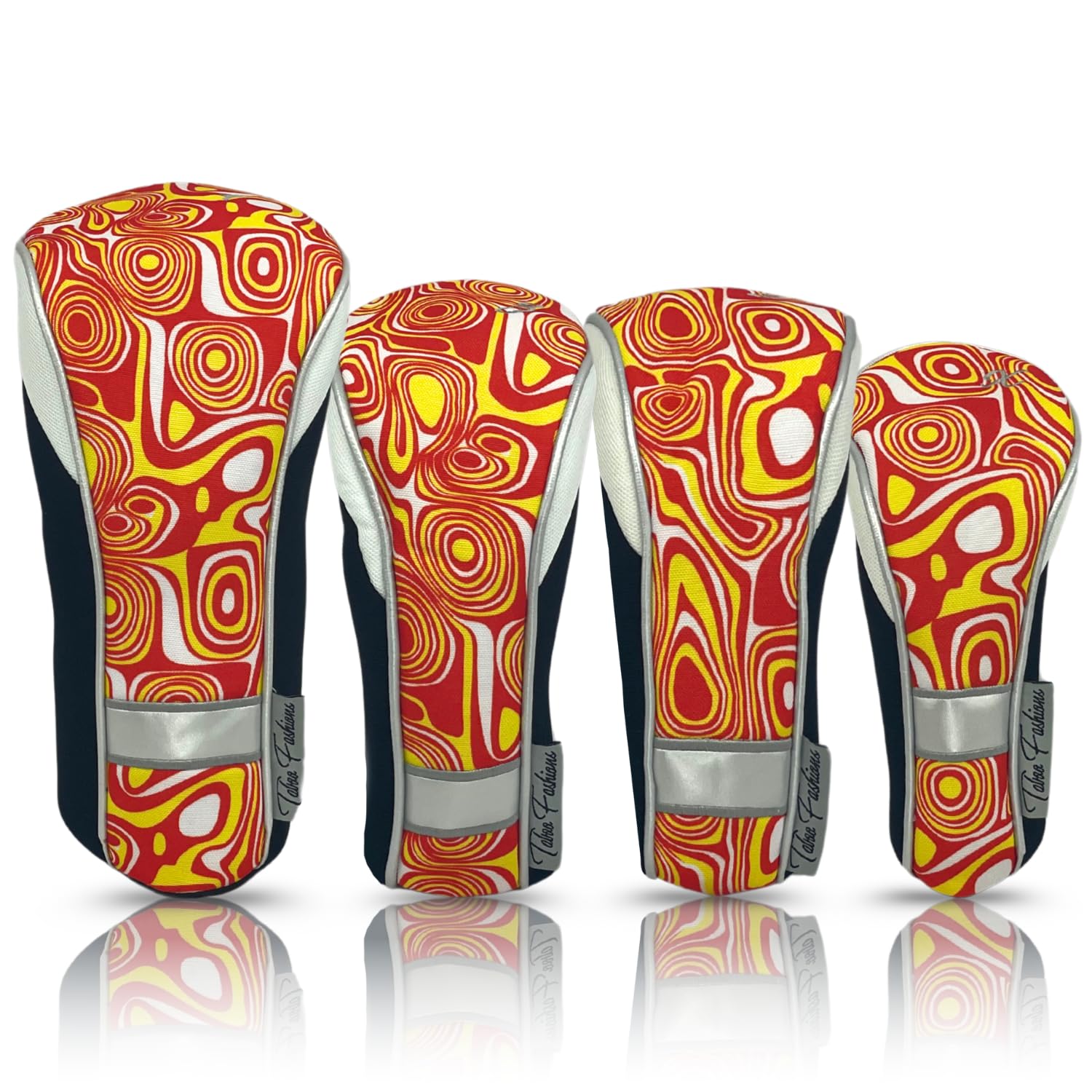 Womens Designer Golf Club Covers 4 Pack - Taboo Fashions Numbered Head Covers for Driver Woods & Hybrid - Weather/Moisture Resistant Protection (Colorful Patterns)