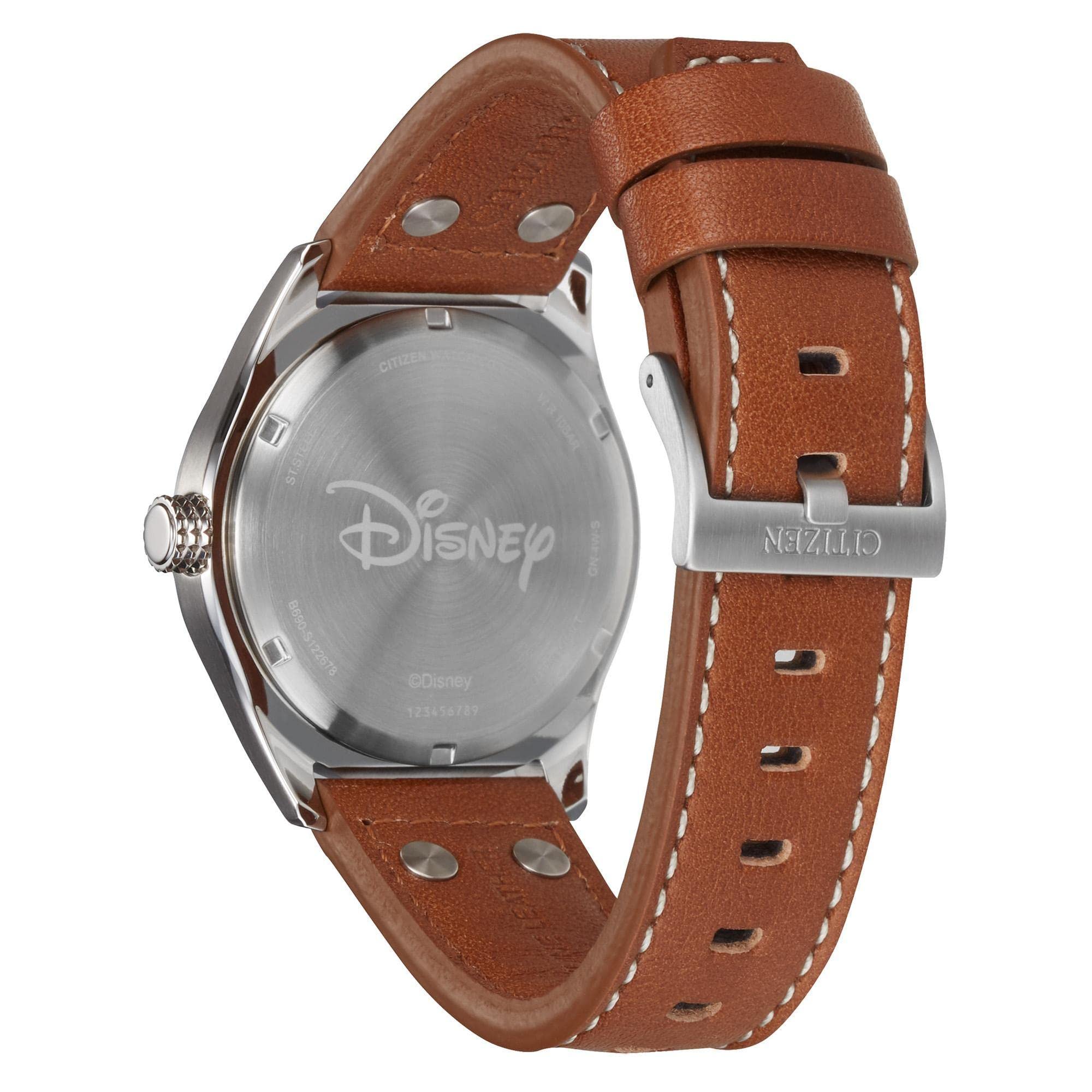Citizen Eco-Drive - Reloj de Aviador de Mickey Mouse de Disney para Hombre, Acero Inoxidable con Correa de Cuero marrón, Fecha de 3 manecillas, 40 mm (Modelo: BV1088-08W)