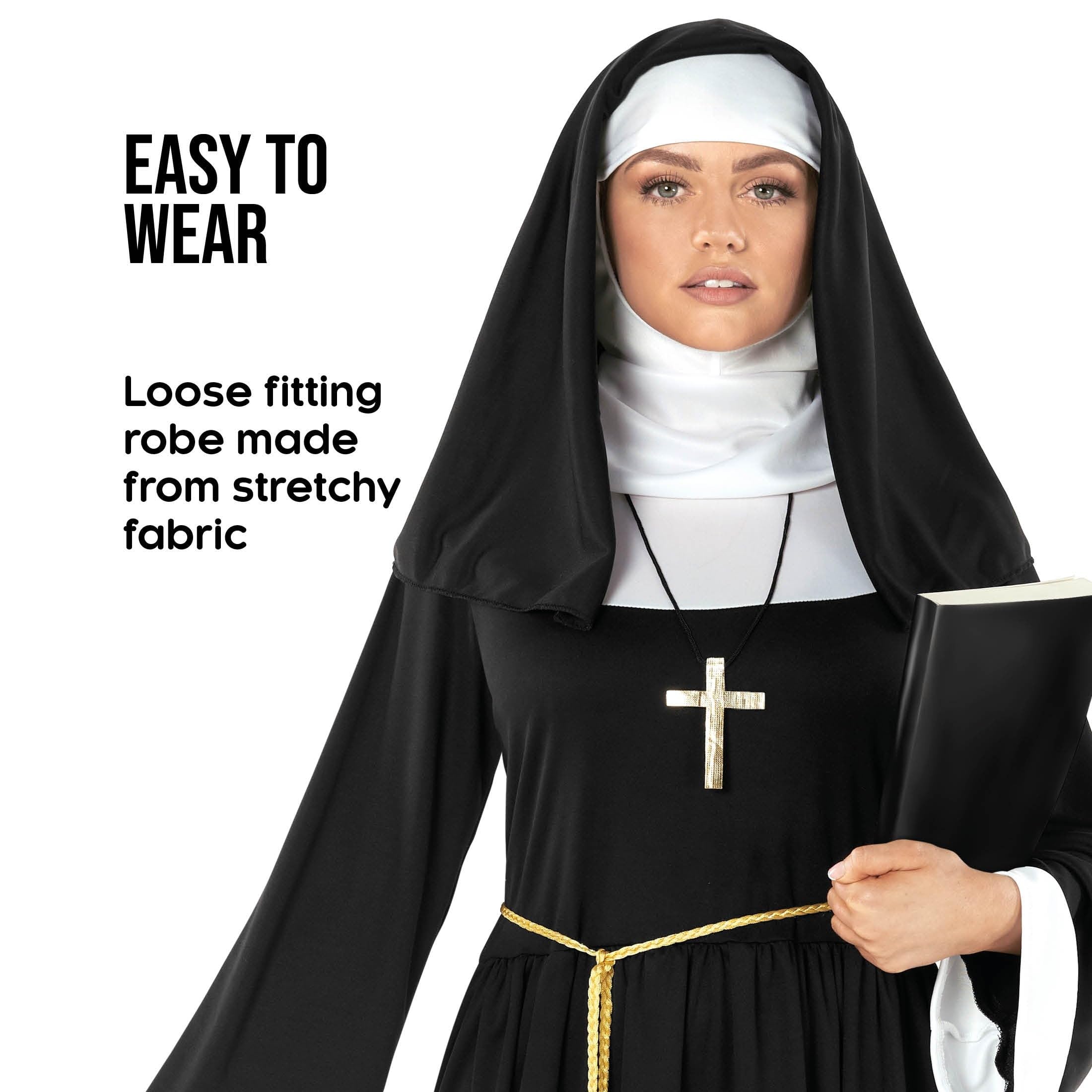 Morph Nonnenkostüm für Damen, Nonnen-Outfit mit Haube, Perfekt für Halloween und Karneval