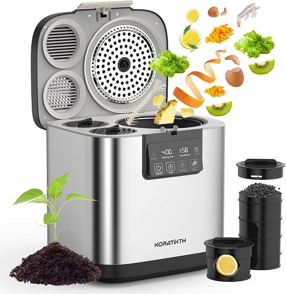 4L Electric Composter for Kitchen: Indoor Smart Quick Composting Machine with LED Timer Display, Odorless/Low-Noise Auto