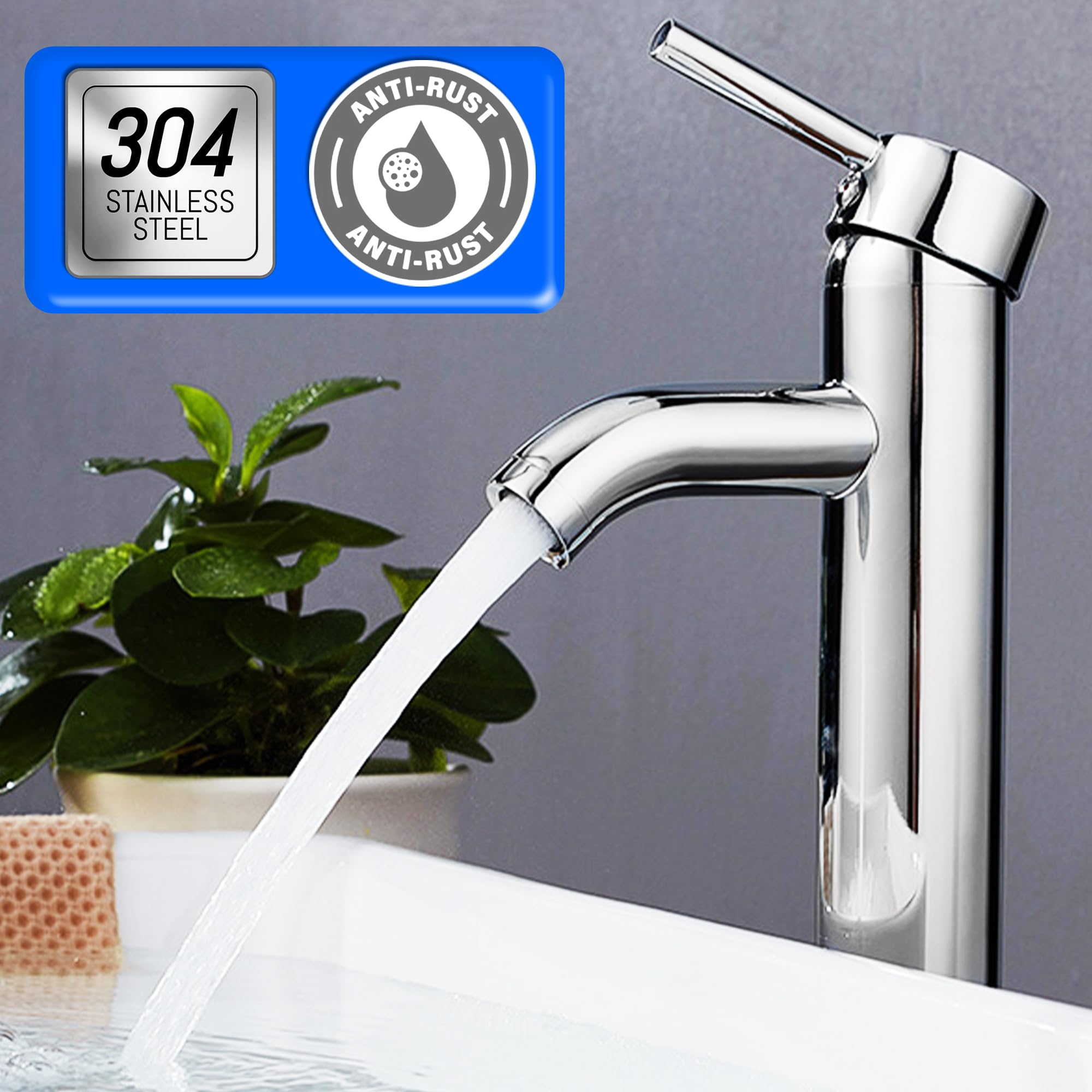 Grifo De Baño Grifo Lavabo Acero Inoxidable Monomando Agua Fria Y