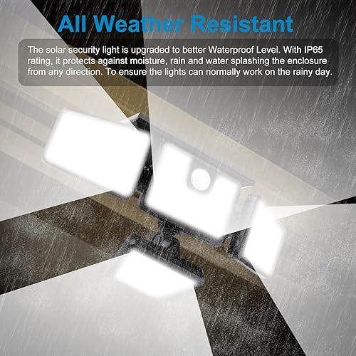 Miniatura 6 de AmeriTop Solar Lights Outdoor, 2 Pack 300 LED High Brightness Cordless Solar Motion Sensor Lights; 4 Adjustable Heads,320° Wide Angle Illumination,