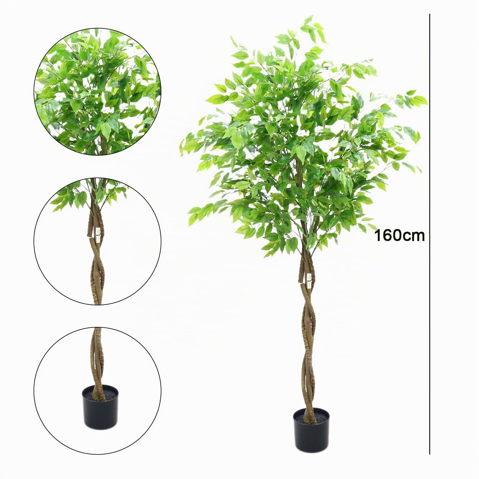Ficus Tree Artificiel 160 cm, Plante Artificielle en Pot, Grandes Plantes Côtières, Plante Artificielle, pour L'intérieur Et L'extérieur, La Maison, Le Bureau, Le Jardin Décoration