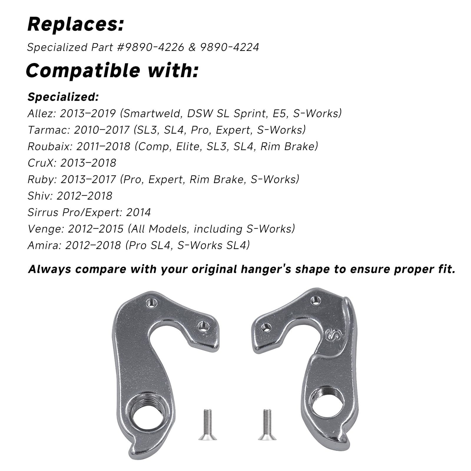 Forcellino deragliatore 146 – Compatibile con Specialized Part 9890-4226 & 9890-4224, versione lunga, in lega di alluminio, ricambio Dropout per Specialized Allez, Tarmac, Roubaix, CruX