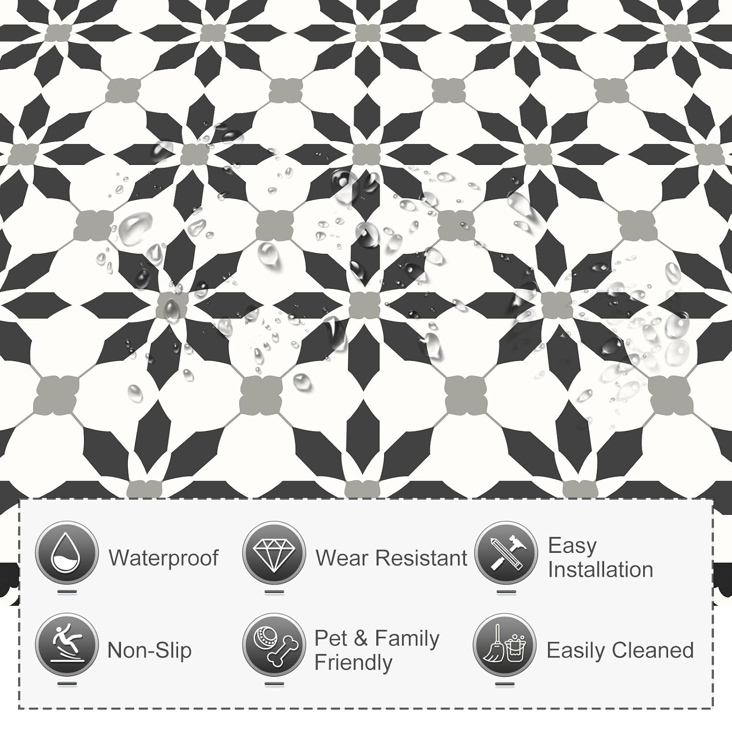 MORCART 7.87 x 7.87 Peel and Stick Floor Tile, 20 PCS Self-Adhesive DIY Vinyl Flooring for Renters, Removable and Waterproof Tile Sticker for Bathroom, Kitchen, Staircase (Black)