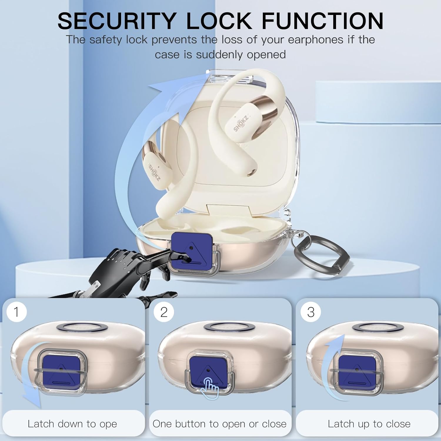 [Secure Lock] for SHOKZ OpenFit 2 Case, TUDIOW Clear TPU Shockproof Protective Case Cover for New SHOKZ OpenFit 2 Headphones Accessories with Cleaning Kit & Keychain (Clear) - Image 5