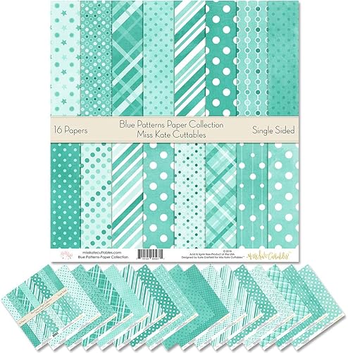 Paquete de papel de patrón  Patrones azules  Papel especial premium para álbumes de recortes, colección de una cara de 12 x 12 pulgadas, incluye 16