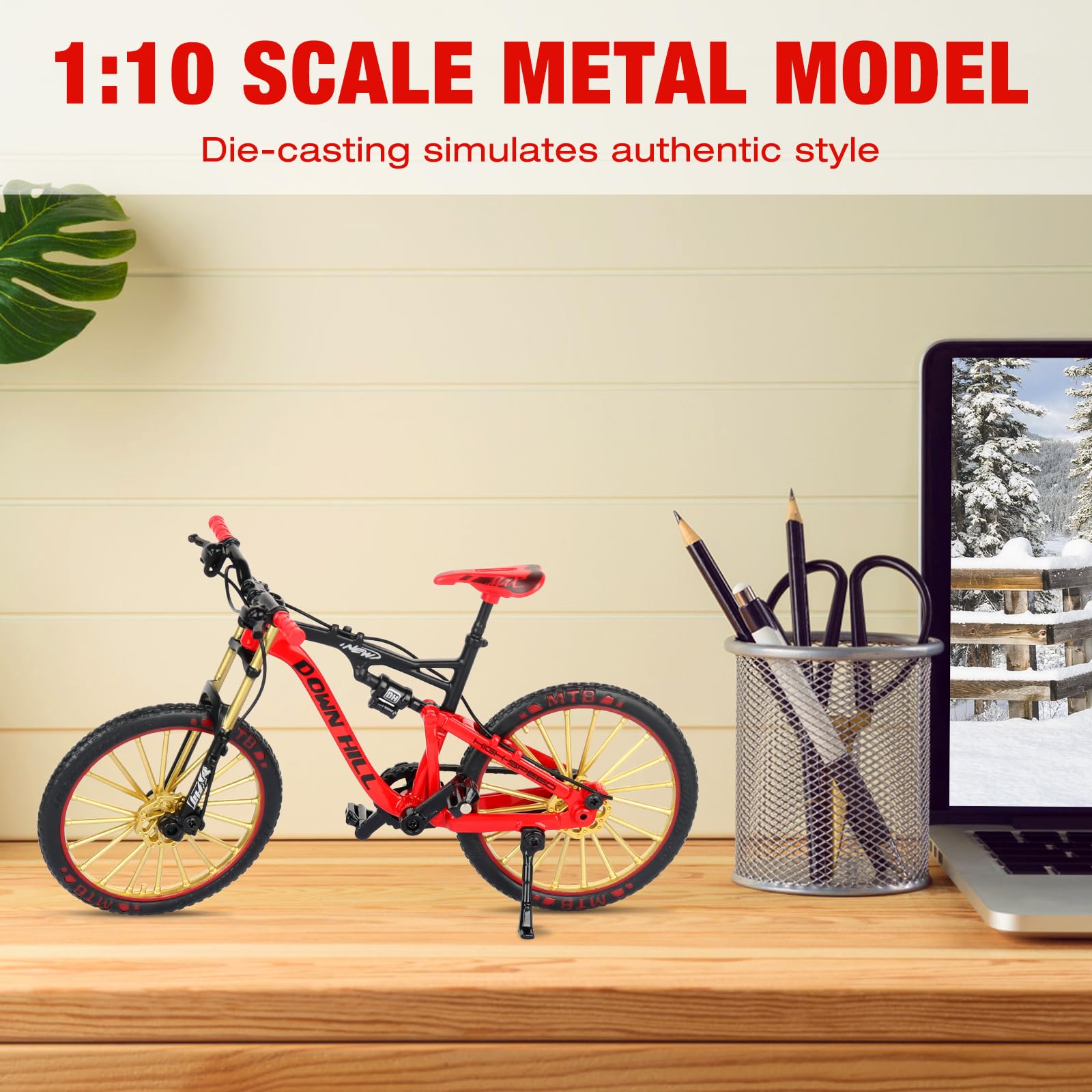 Mini Bicicletta Giocattolo 1:10, Bicicletta da Dito, Modello di Bici da Ditoornamento Modello Regalo per Bambini per l'insegnamento Casa Ufficio Club(Rosso)