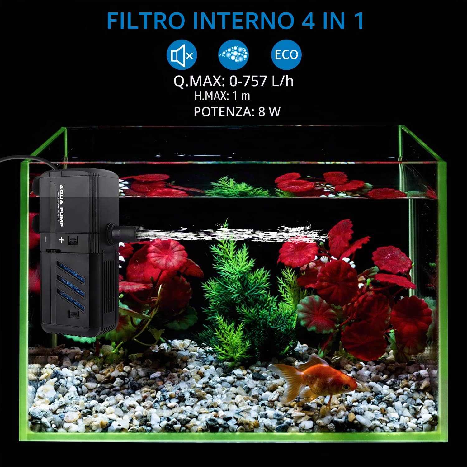 NO.17 Filtro Interno 6W per Acquario, Regolabile con Pompa Acqua 500L/H per 30-150 Litri