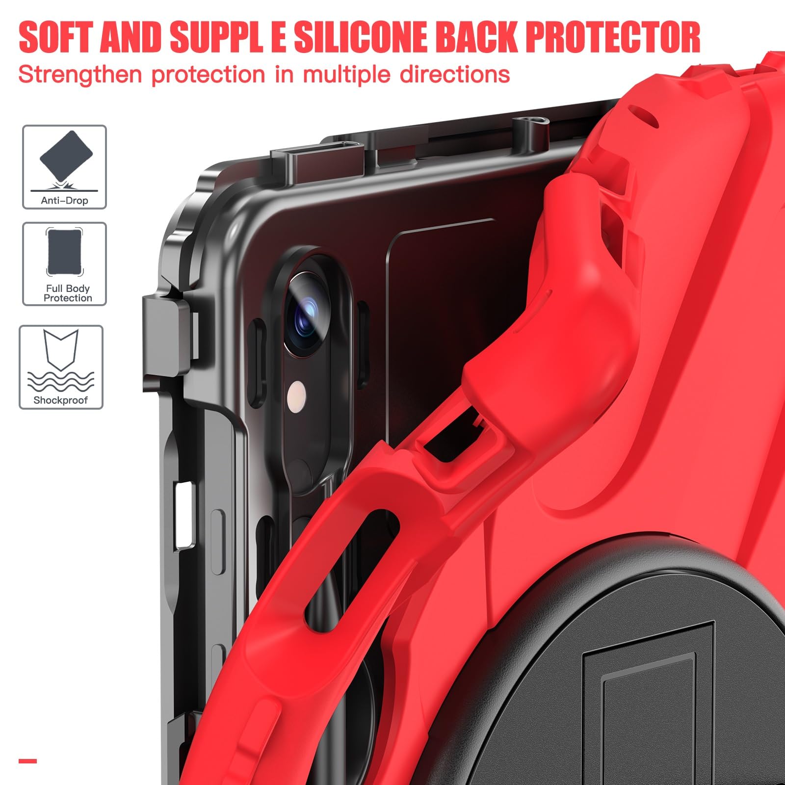 Custodia for Samsung Galaxy Tab S10 Fe 10.9 Pollici X520 X526B 2025, Custodia Robusta Antiurto e anticaduta con Tracolla, Protettiva for Bambini in Silicone(Red 2)