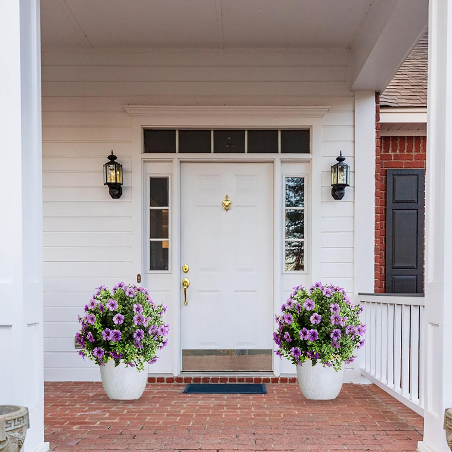 Artificial Green Plants, Artificial Purple Spherical Flowers, 23.6 inches, UV-Resistant, with Ground Anchors, Suitable for Indoor and Outdoor Garden and Home Decoration, 2 Pieces per Pack