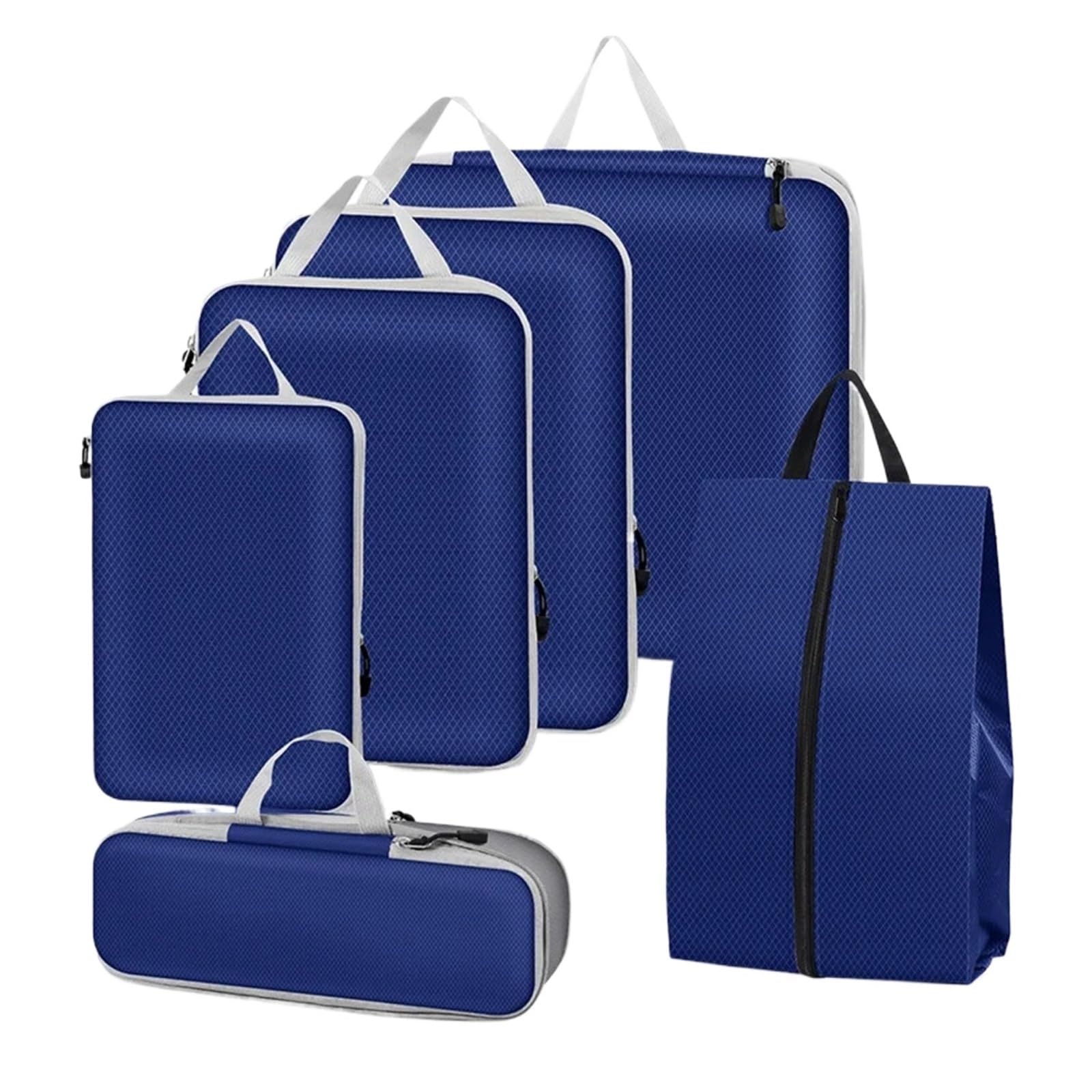 BHOUTY 6PCS Compressed Packing Cubes Travel Storage Organizer Set With Shoe Bag Mesh Visual Luggage Portable Lightweight Suitcase(Dark blue)