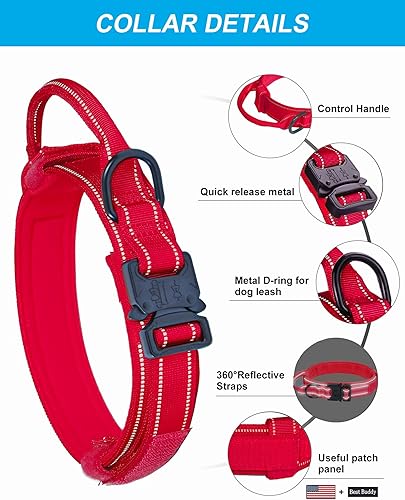 Miniatura 2 de AUBELL Juego de collar y correa táctico para perro, collares militares K9 reflectantes, ajustables, resistentes, con asa y hebilla de metal para
