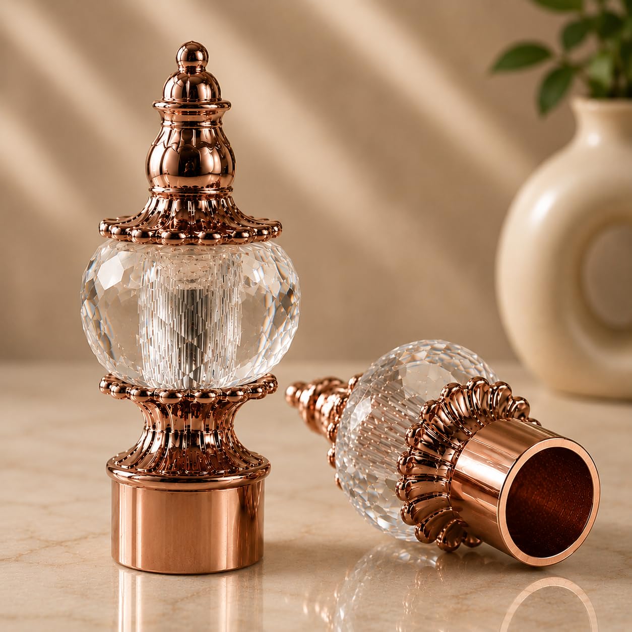 UrbanElite Premium Royale Crystal End Cap 1 Inch Curtain Rod End Cap – Elegant Decorative Rod Finial for Window Drapes Smooth, Durable & Stylish, Perfect for Home Royale Crystal (Rose Gold)-image-42