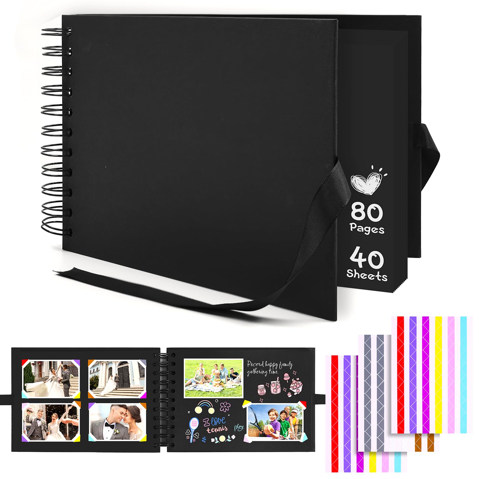 Album Fotos para Pegar y Escribir Scrapbook Cuaderno Hojas 215 * 150mm Album de Fotos DIY Scrapbooking Album Con Esquinas Adhesivas,para Cumpleaños Aniversario de Boda (Negro, 1 pieza - A5)