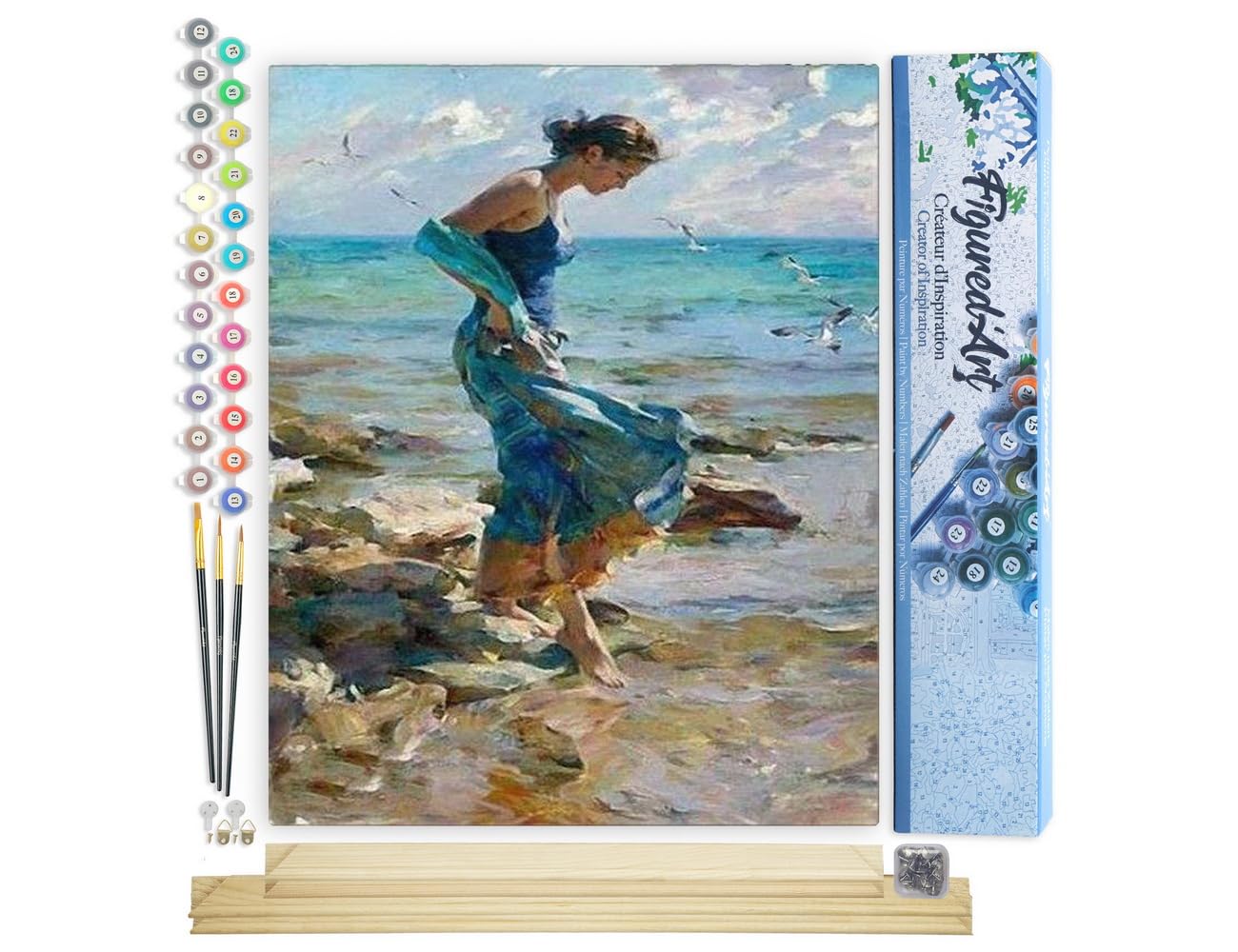 Figured'Art Paint by Numbers for Adults Feet in Water During Summer 40x50cm - Craft Art Painting Rolled Canvas with DIY Wooden Frame