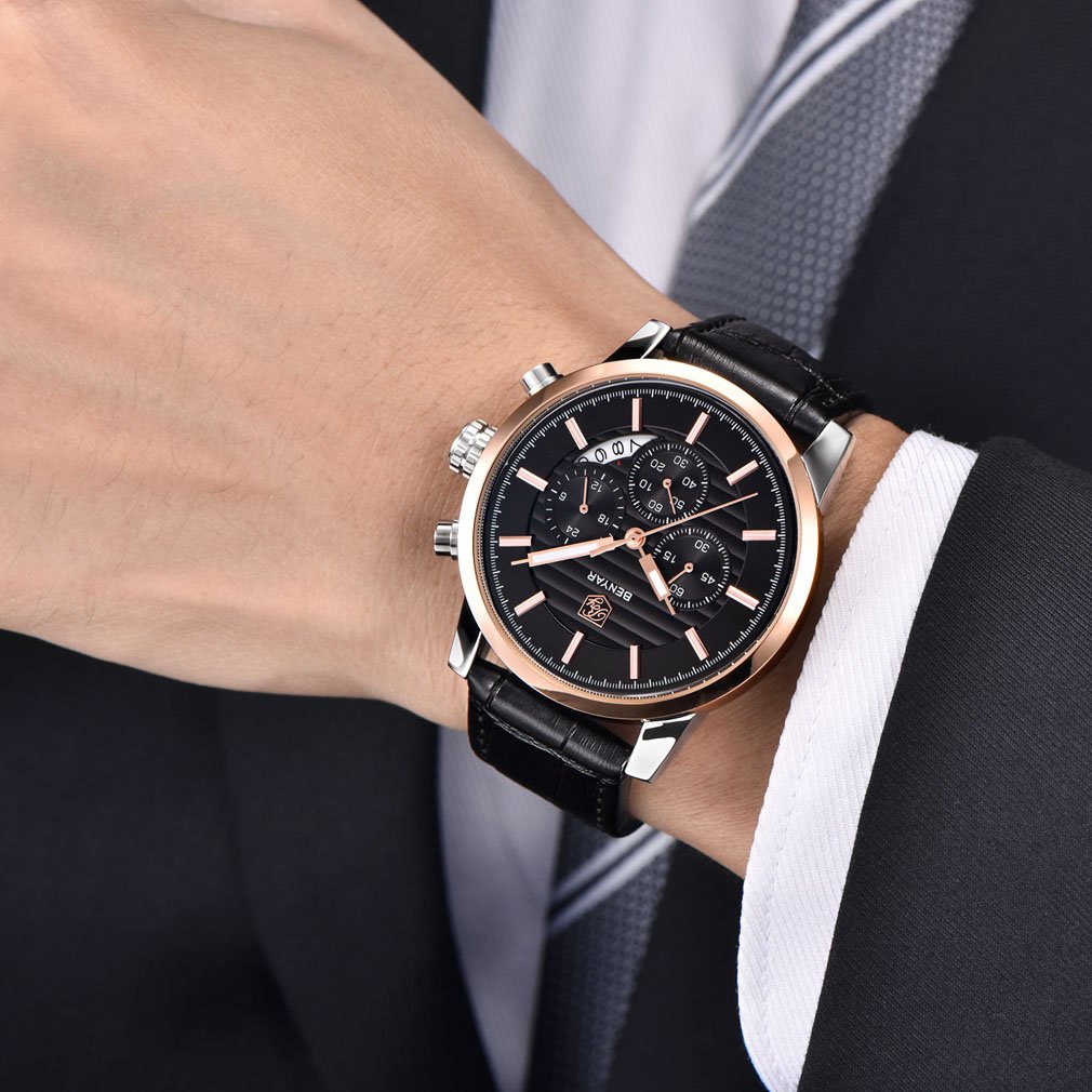 BENYAR Reloj de Pulsera de Cuarzo para Hombres con cronógrafo, Resistente al Agua, diseño de Negocios y Deporte, Correa de Piel…