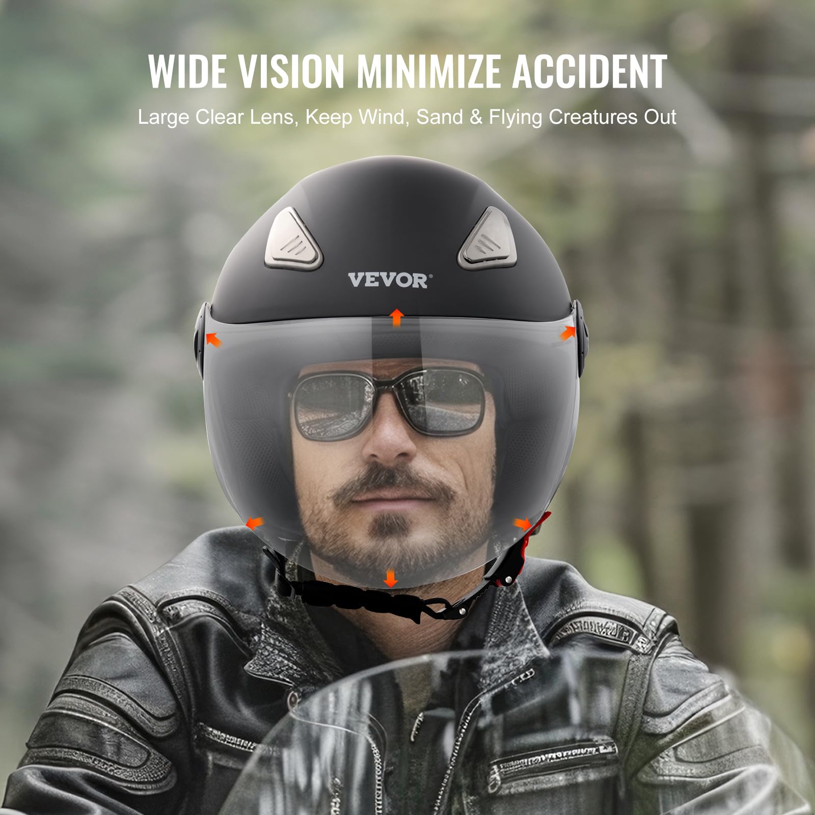 VEVOR Casco de Motocicleta, 3/4 de Cara, ABS y de Alta Densidad con Ranura para Bluetooth y Lentes Intercambiables, Cómodo Casco de Motocross, Apto para Jóvenes y Adultos, 347 x 275 x 238 mm
