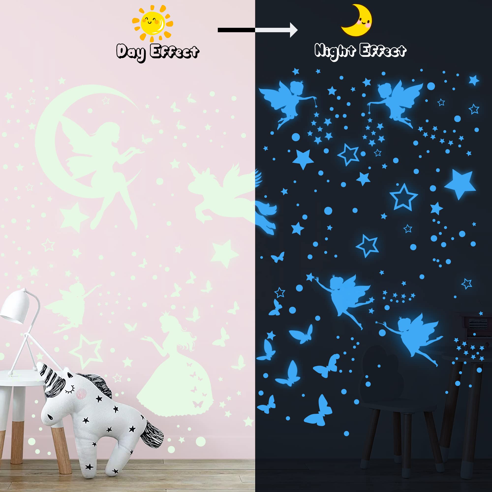 Adesivi Murali Unicorno Stelle Fluorescenti Luminose per Cameretta Bambine Decorazioni