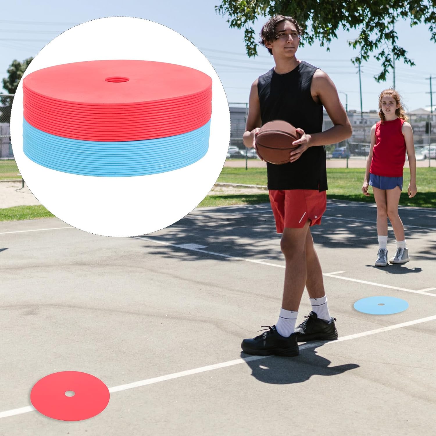 Veemoon 30pcs Soccer Training Markers Flat Sign Discs Football Marker Plates Red and Equipment for Football Practice and Field Marking