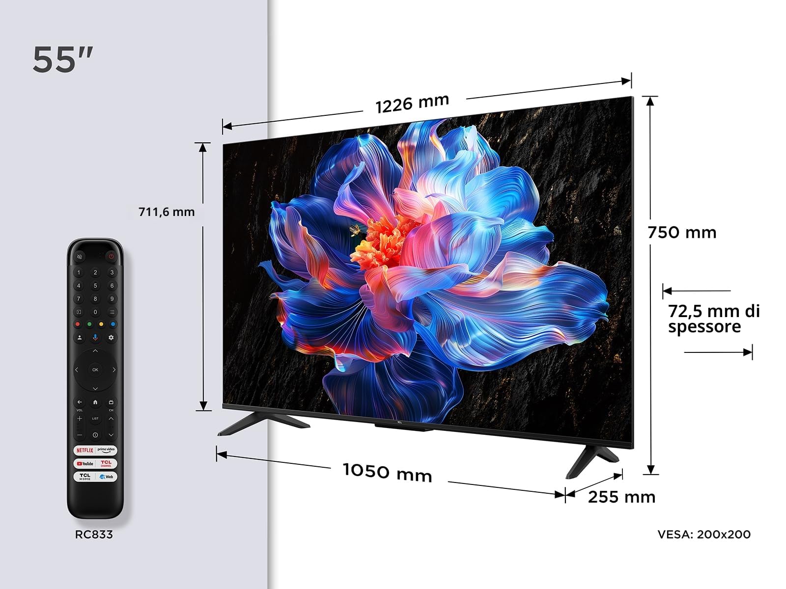 TCL 55V6C Smart TV 55" 4K HDR Google TV Dolby Audio Motion Clarity