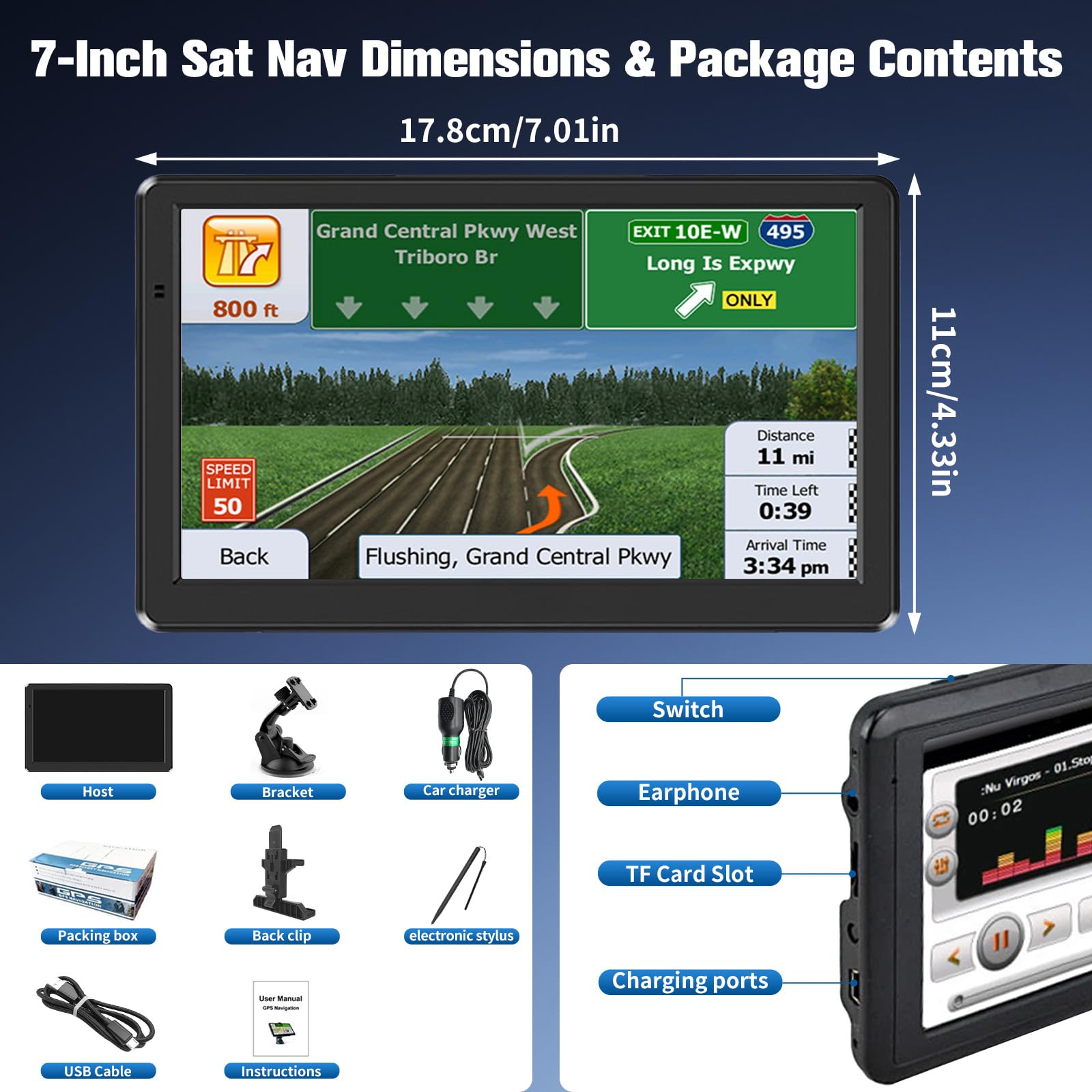 7 Inch Sat Navs, GPS Navigator Sat Nav for Car, Truck, Buses with 2025 UK Maps, Lifetime Free Updates, Real-Time Voice Guidance, Speed Camera Alerts, Lane Assist, and Comprehensive POI — view 6