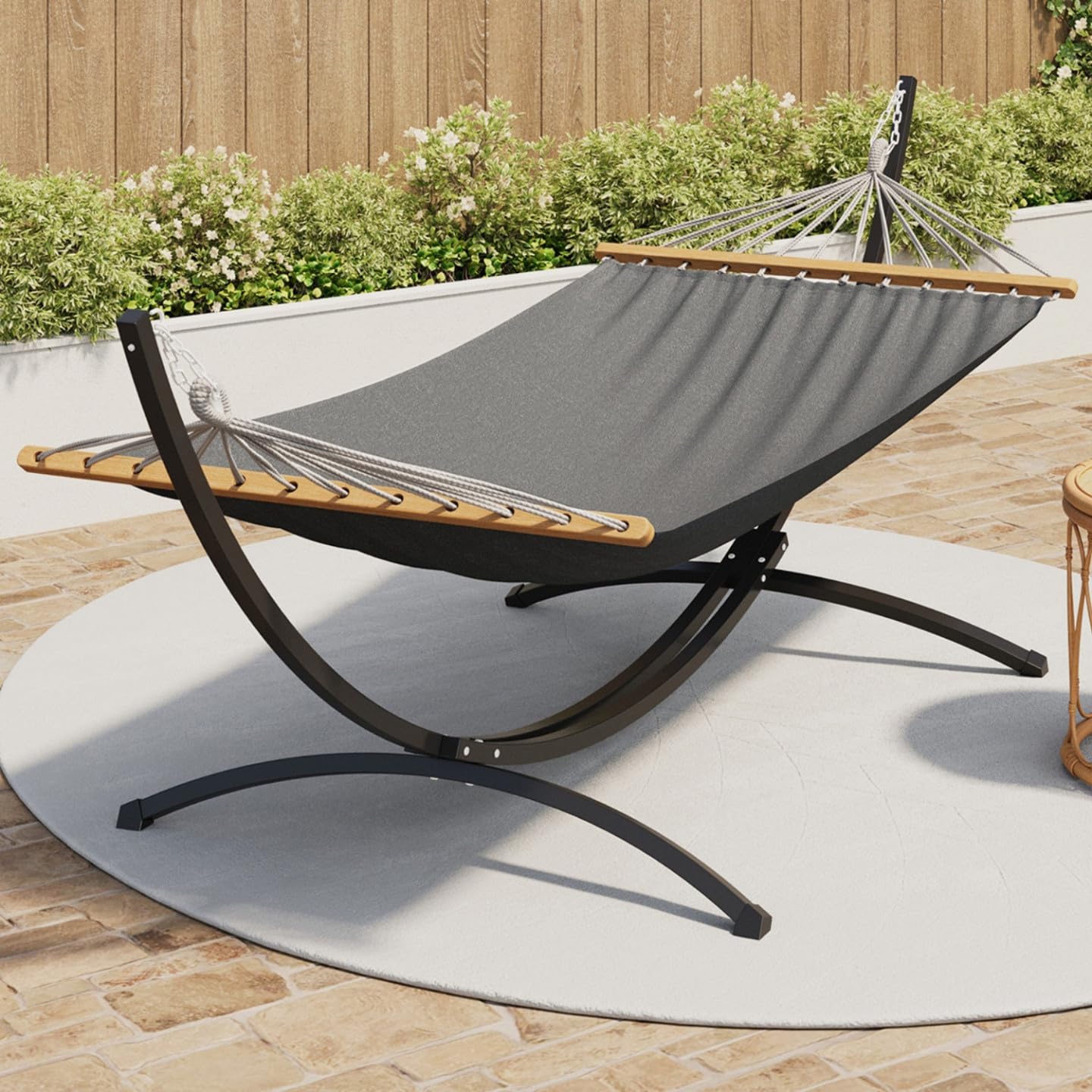 IDMarket - Hamac XL avec Support métal Noir et Toile Gris Anthracite