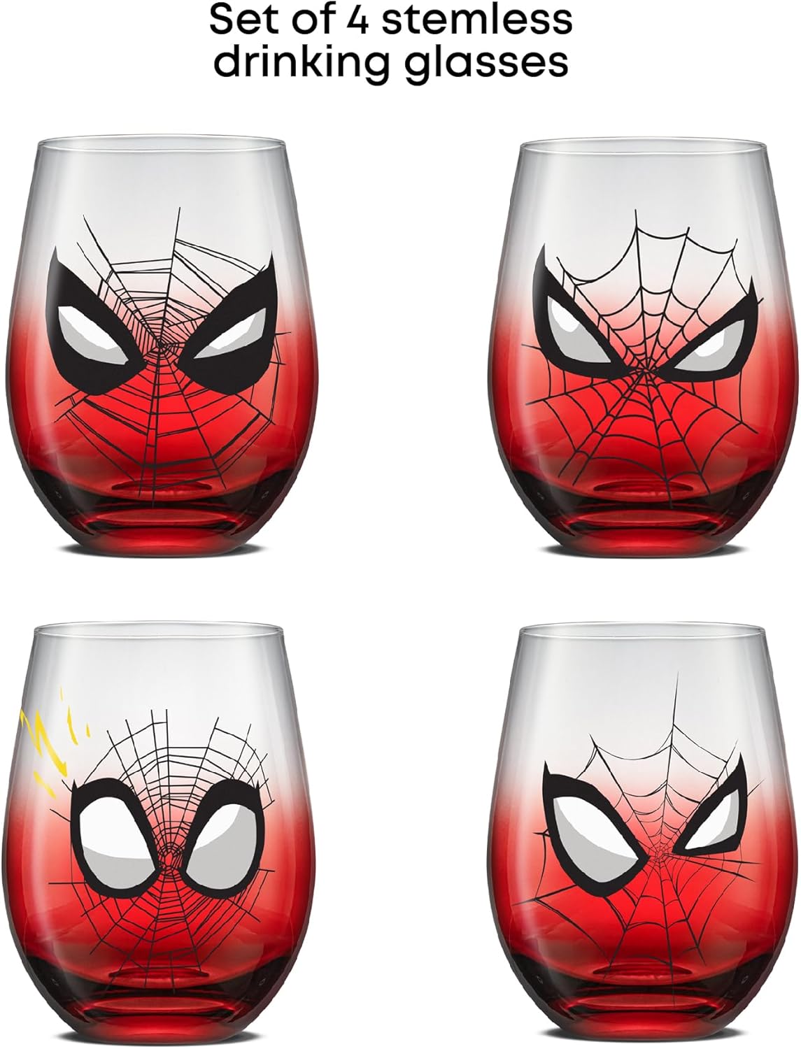 JoyJolt Marvel Spider-Man Spidey-Sense Stemless Drinking Glasses, 19oz Superhero Glass Tumblers, Set of 4 Drink Glasses, Marvel Gifts for Men and Women - Image 2