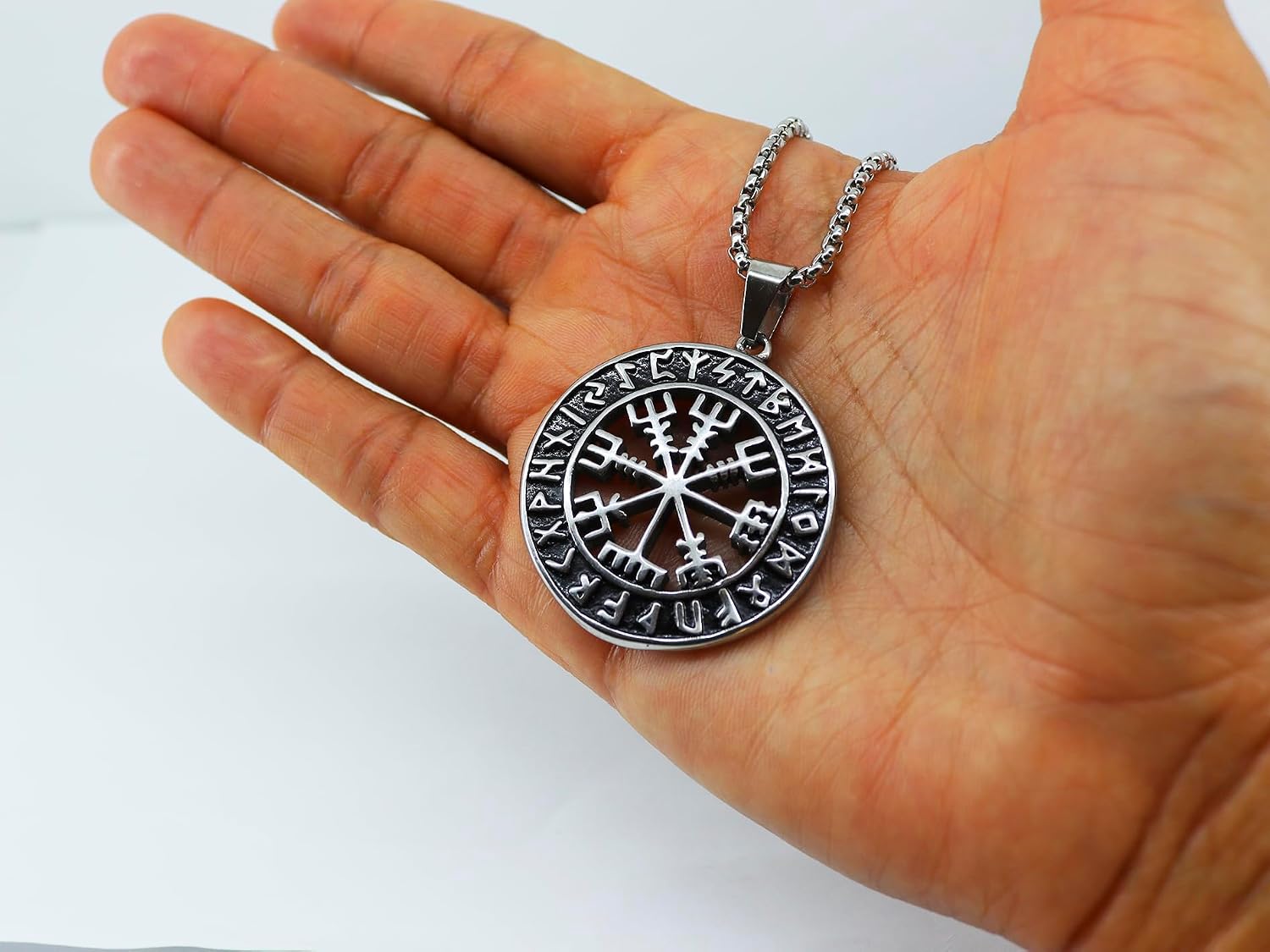 Men's Necklace Large Chain Stainless Steel Celtic Chain Thick Vintage Pendant Cross Symbol, Nordic Amulet Jewellery Protection Long 60 cm image 4