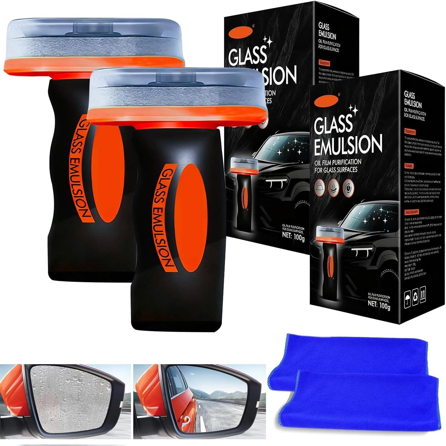 2PCS Hand-Held Glass Emulsion Cleaner, Oil Film Cleaning Brush, Scheibenreiniger Auto,Windschutzscheiben Reiniger,Q4 Glass Guard,Handheld Glas Oil-Film Remover für Fenster Spiegel undGlasoberflächen