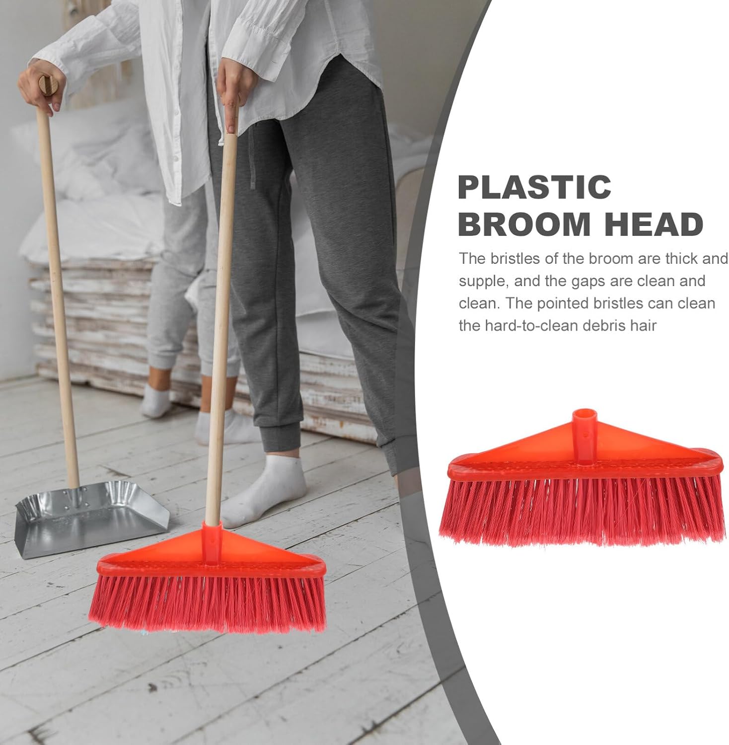 GANAZONO Broom Replacement Head Plastic Broom Head for Sweepers Sturdy Bristles for Deep Cleaning for Kitchen Living Room
