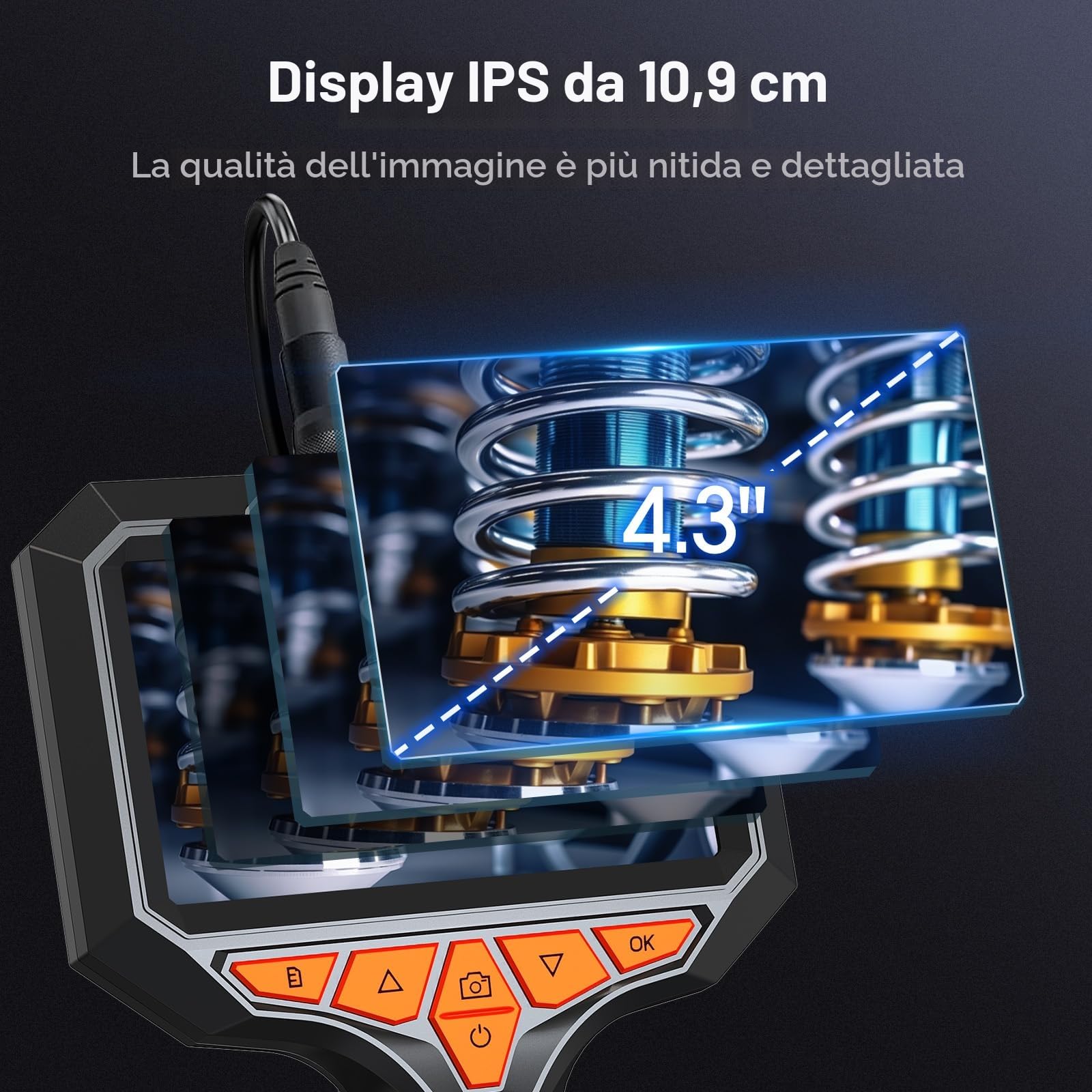 Svbony SM501 Telecamera Endoscopica, Schermo IPS 4,3'', Scheda 32GB, Registrazione Video HD e Foto Nitide, IP67 Impermeabile, 8 LED, per Tubi, Motore Auto, Scarichi e Casa