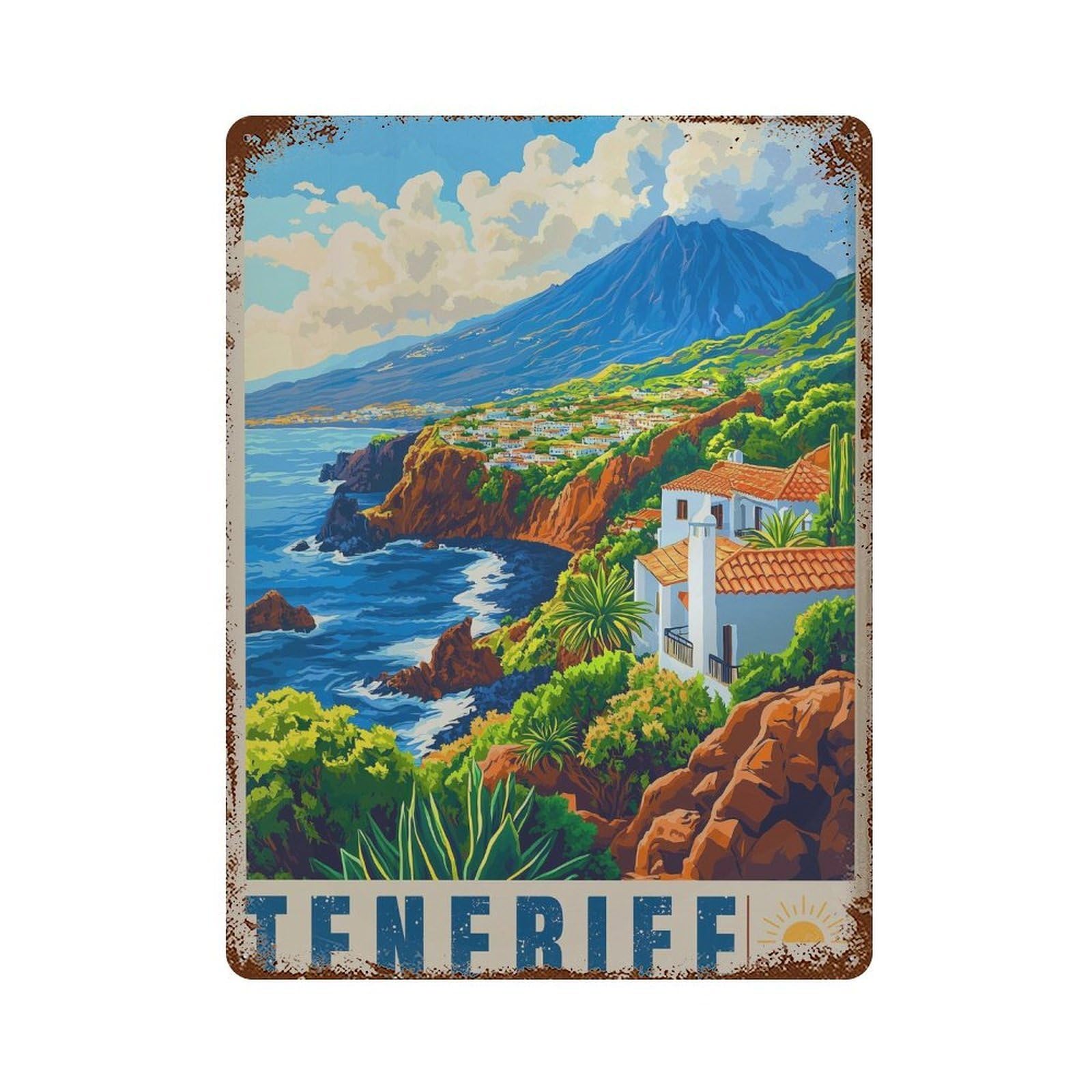 xiaoxiaoshen Tenerife Travel Spain Atlantic Coast Wall Decor Art Metal Tin Poster Modern Home Decor Art Home Bar Shop Decorations Vintage Sign 40x30cm