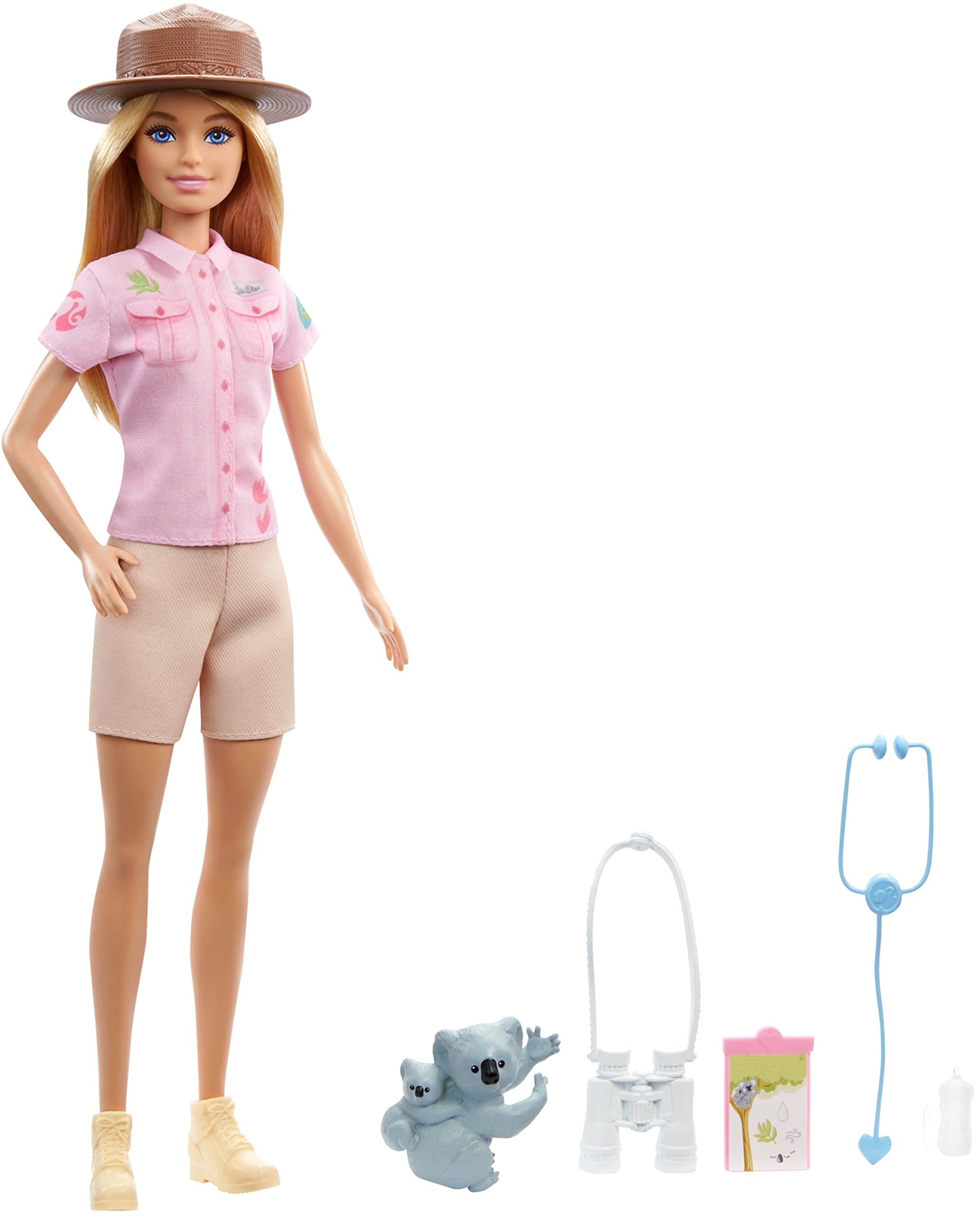 Barbie Zoologist Doll (12 inches), Role-Play Clothing & Accessories: Koala & Baby Figure, Feeding Bottle, Stethoscope, Bin...