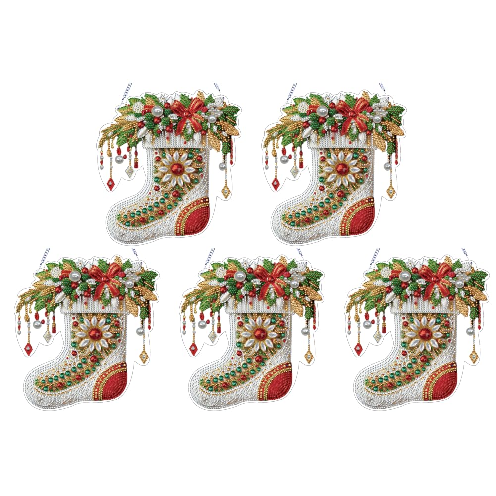 5er Set Diamantkunst-Hängesymbole für Erwachsene, Weihnachtsstrümpfe DIY Hänge-Schmuck mit Doppelter Kristall-Glitzerrhinestone-Artanhängern, Spezialform-Bohrungen für Heim- Bürodekoration