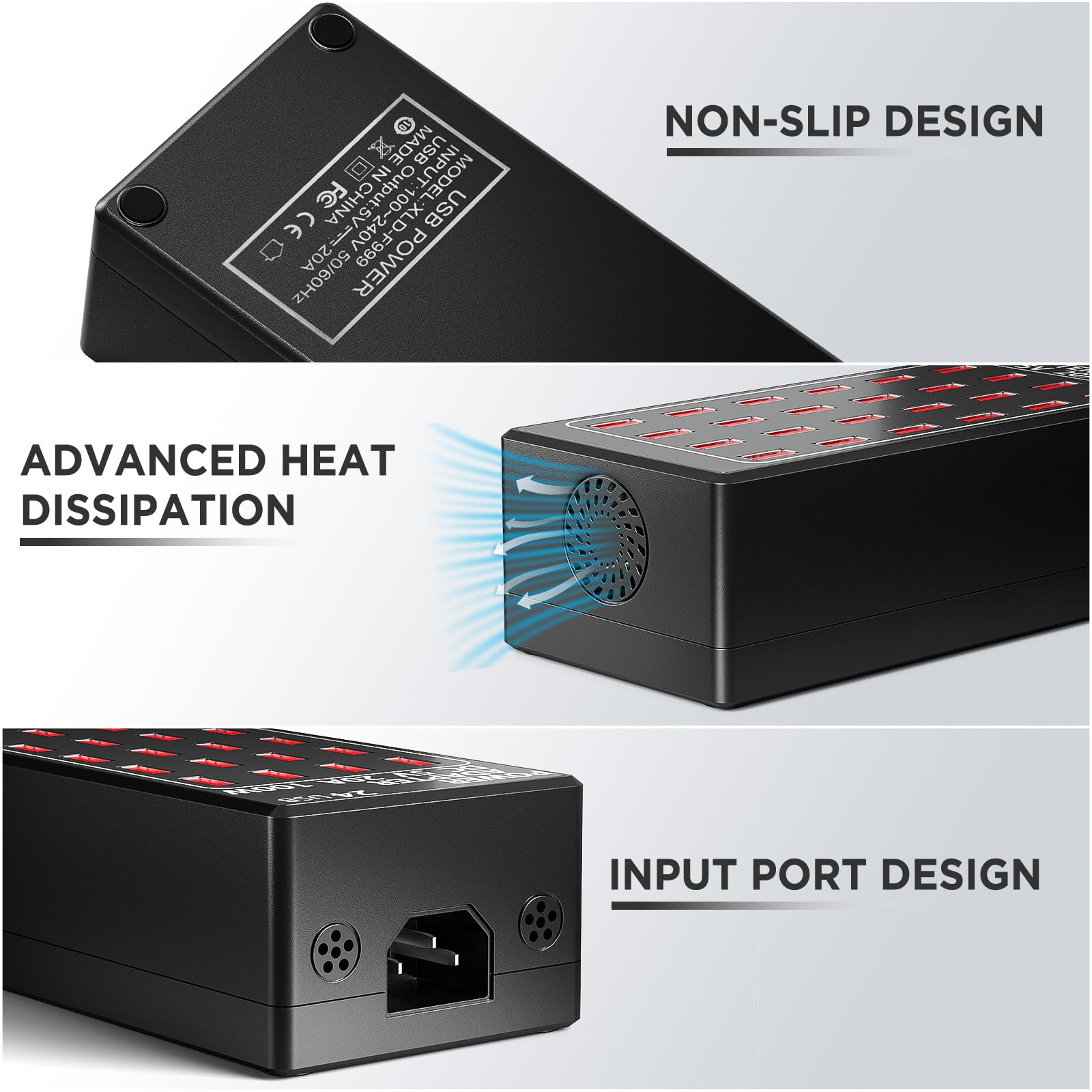 Station de charge 24 ports 100 W (20 A) pour plusieurs appareils, station de charge téléphonique avec charge rapide, plusieurs stations de charge USB pour hôtels, écoles, magasins