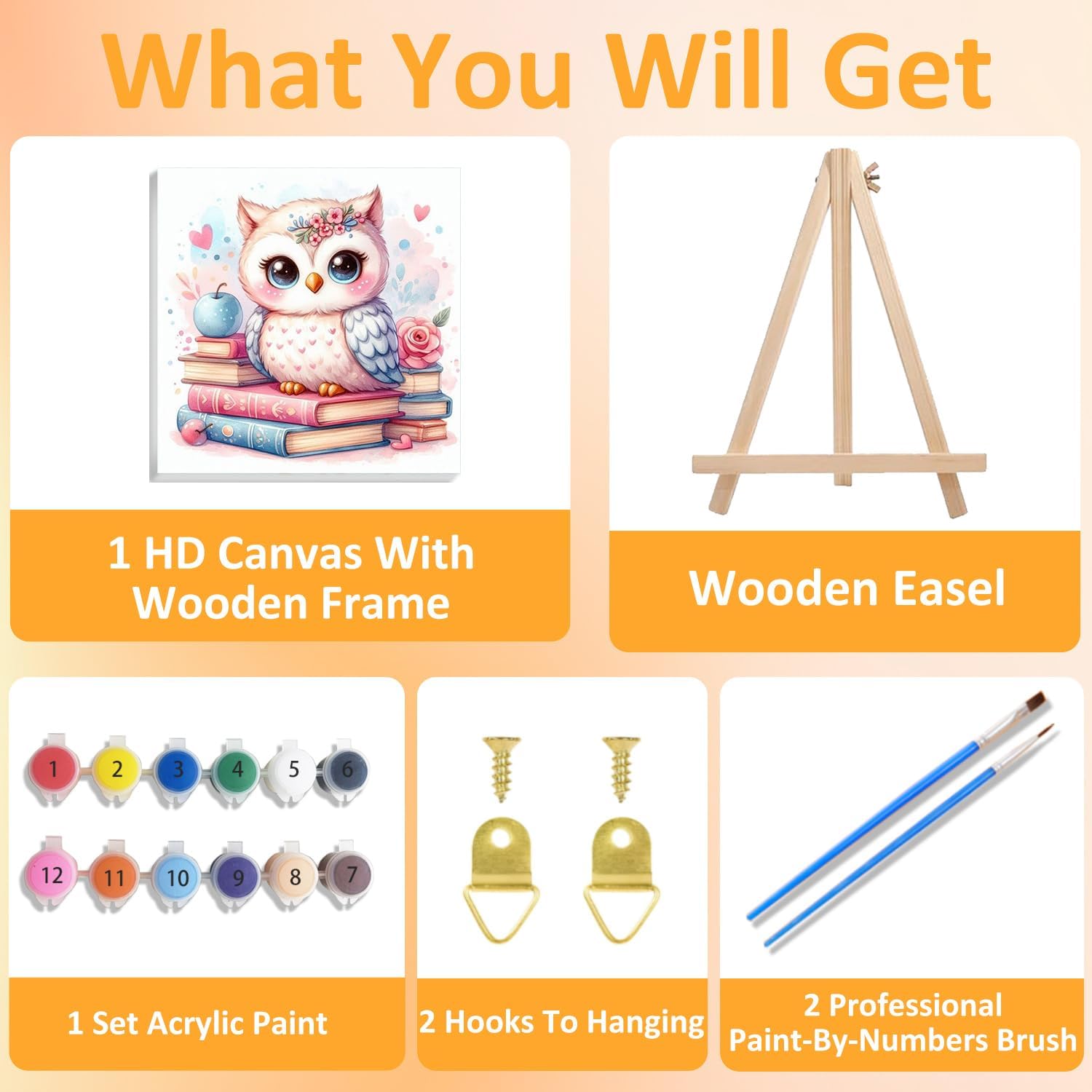 Paint by Numbers Kit for Kids with Frame, Owl Paint by Numbers for Kids Ages 4-8-12, DIY Owl Acrylic Oil Painting for Home Wall Art Decor Gift 7.8x7.8 inch (with Frame Easel)